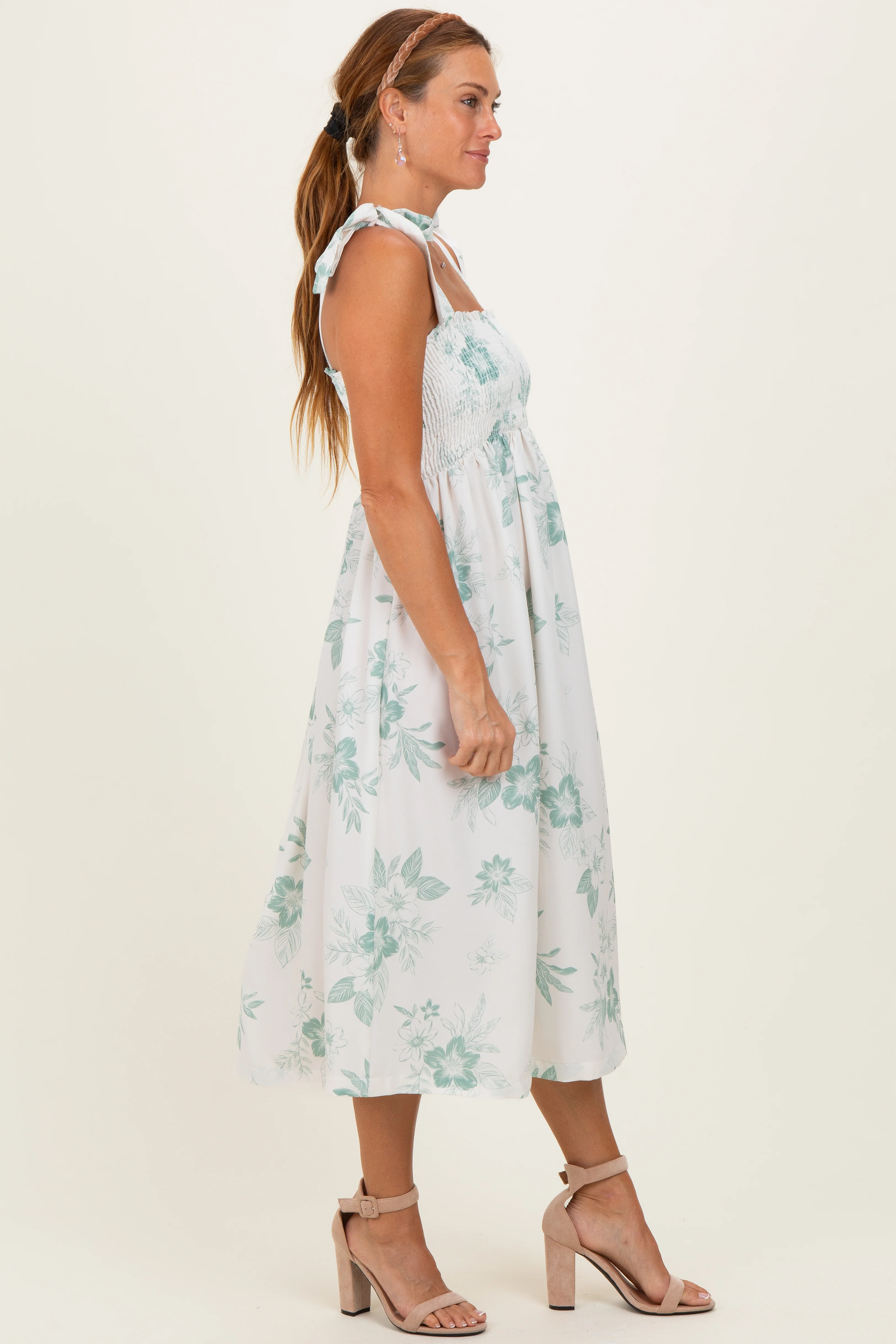 Sage Floral Smocked Midi Dress - Image 2