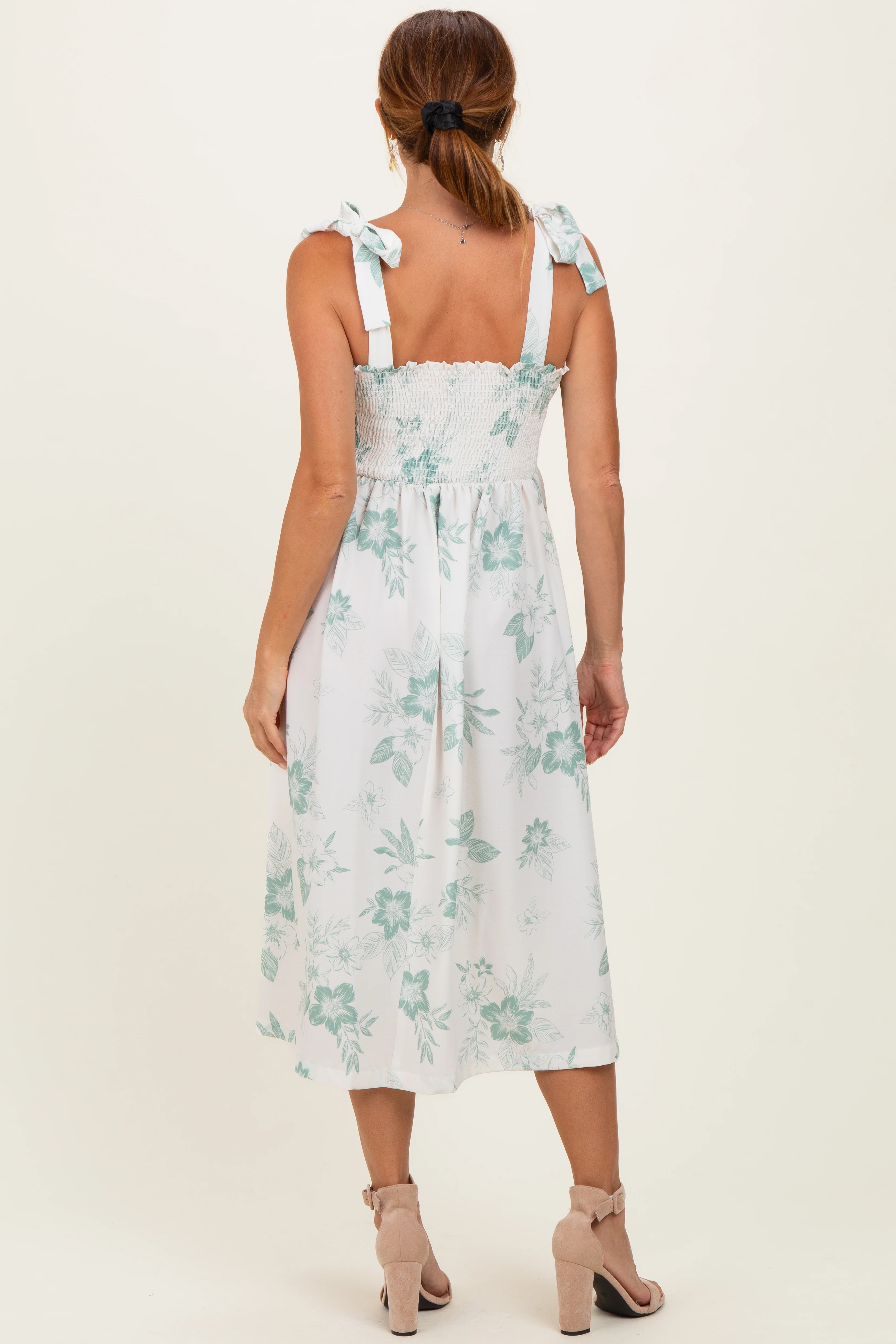 Sage Floral Smocked Midi Dress - Image 3