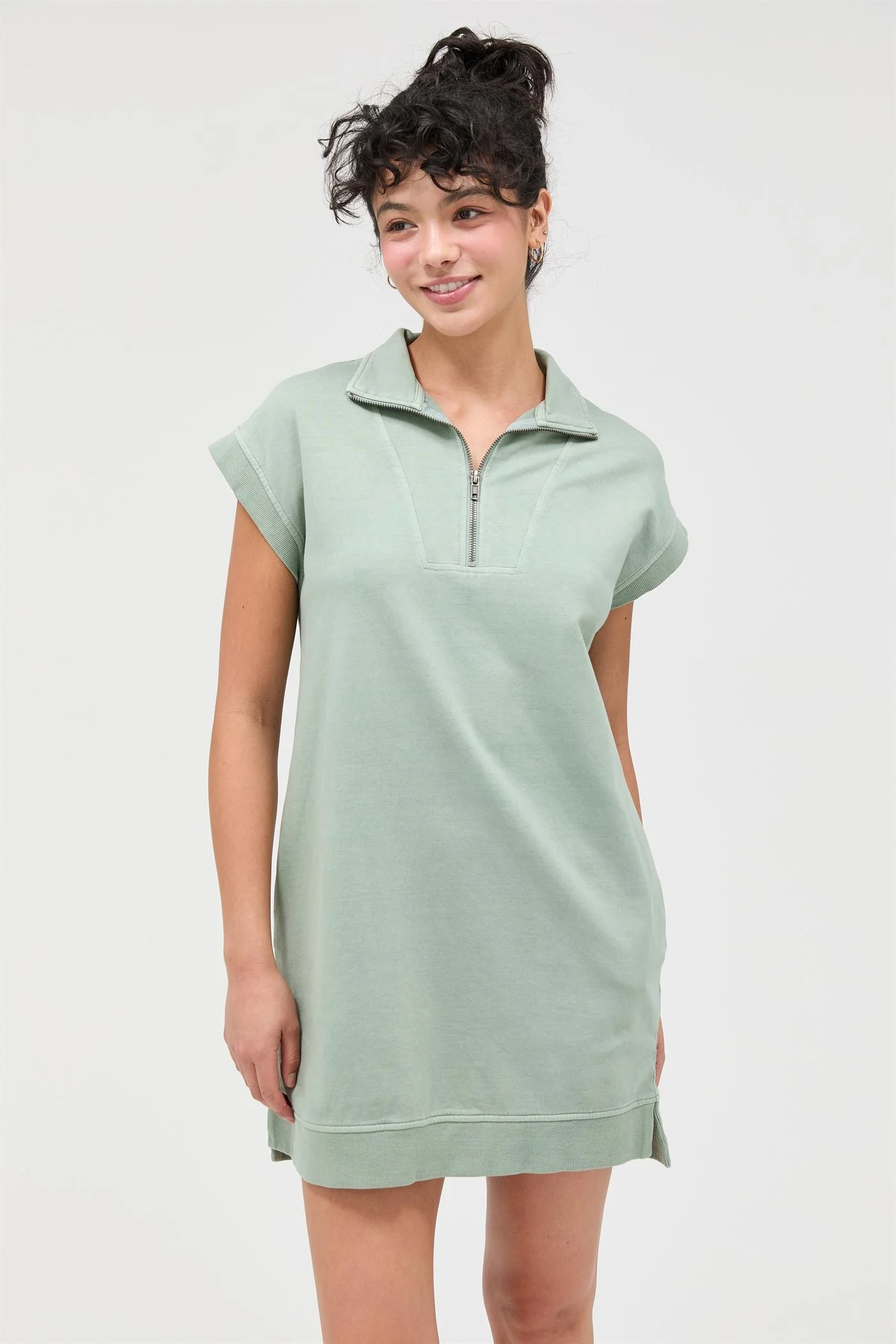 Sage Green Half Zip Up Mock Neck Maternity Mini Dress - Image 5