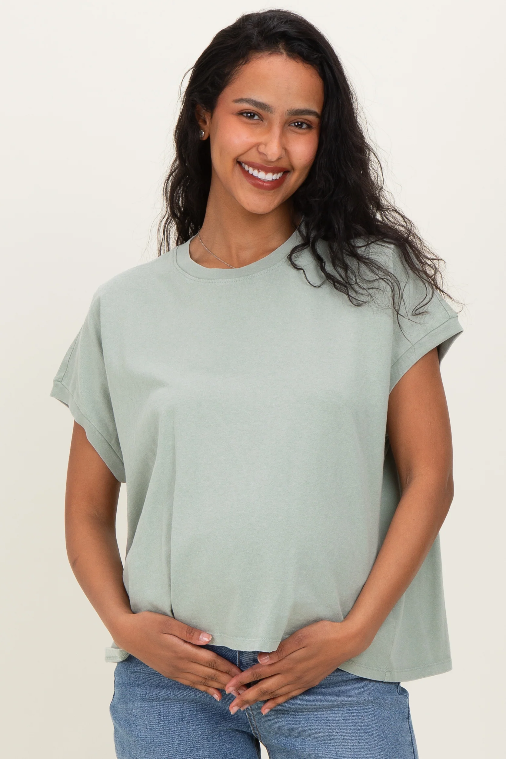 Sage Mineral Wash Boxy Fit Maternity T-Shirt - Image 2