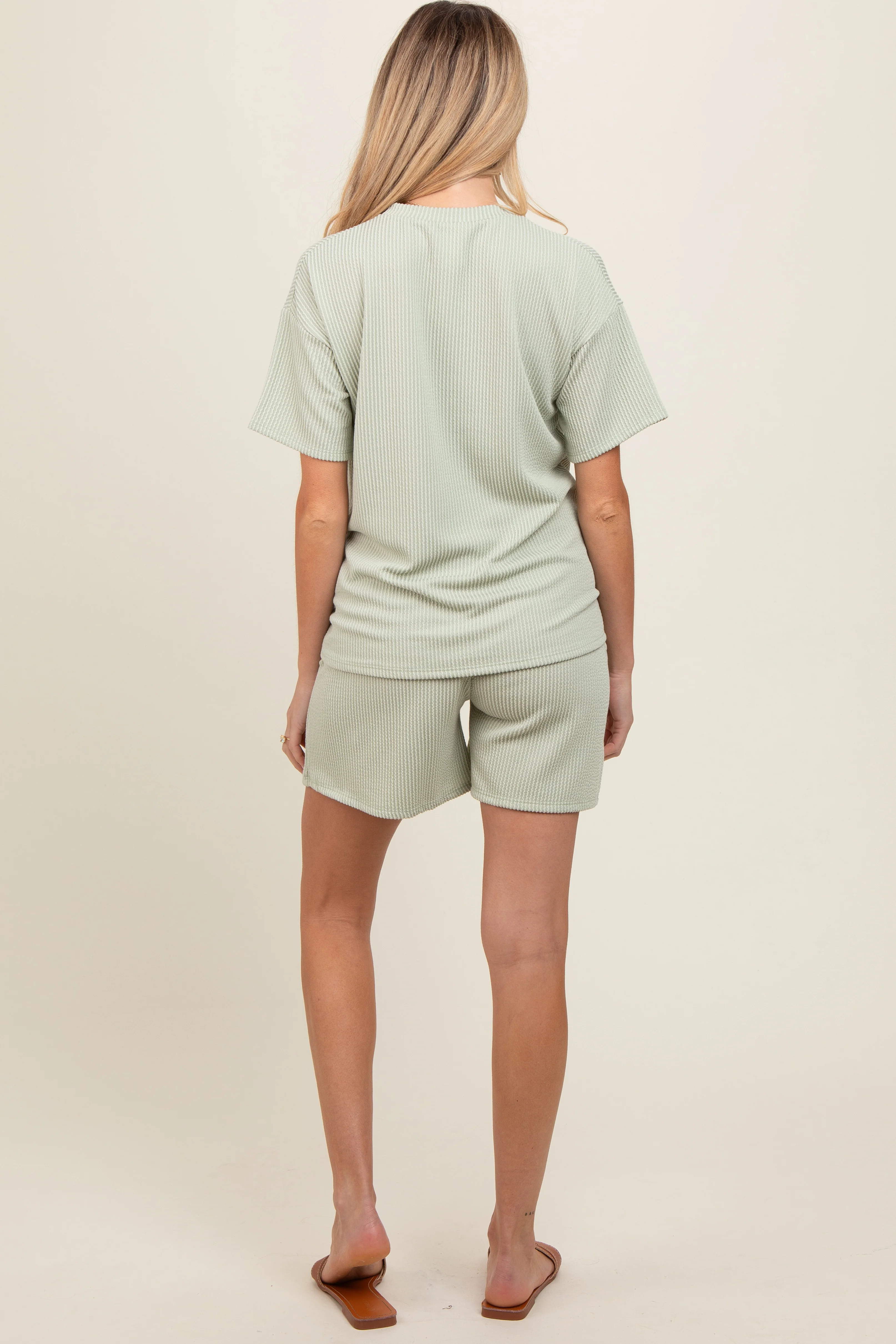 Sage Ribbed Short Sleeve Maternity Pajama Set - Image 4