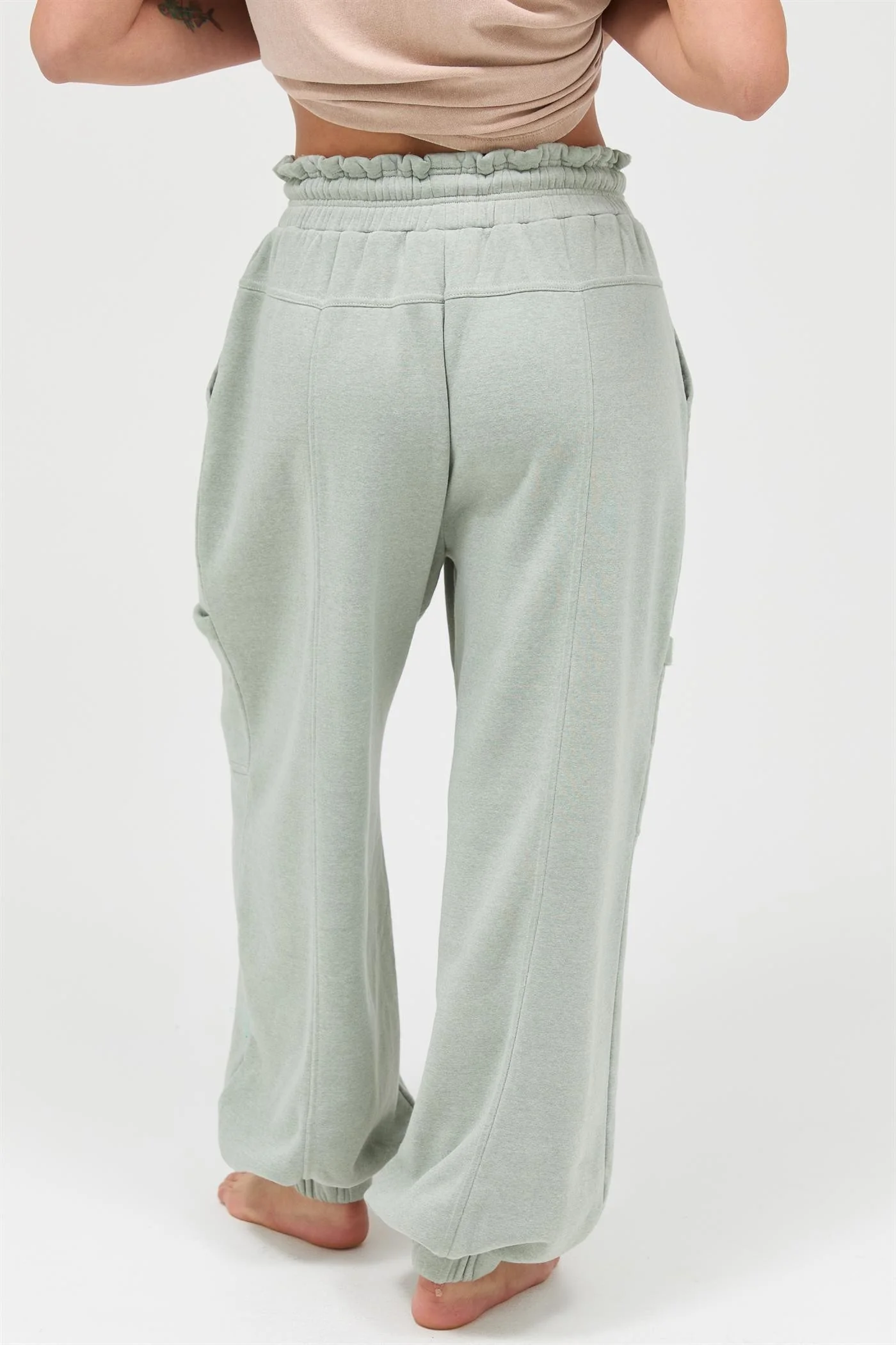 Sage Ruffle Waist Burnout Jogger Pants - Image 3