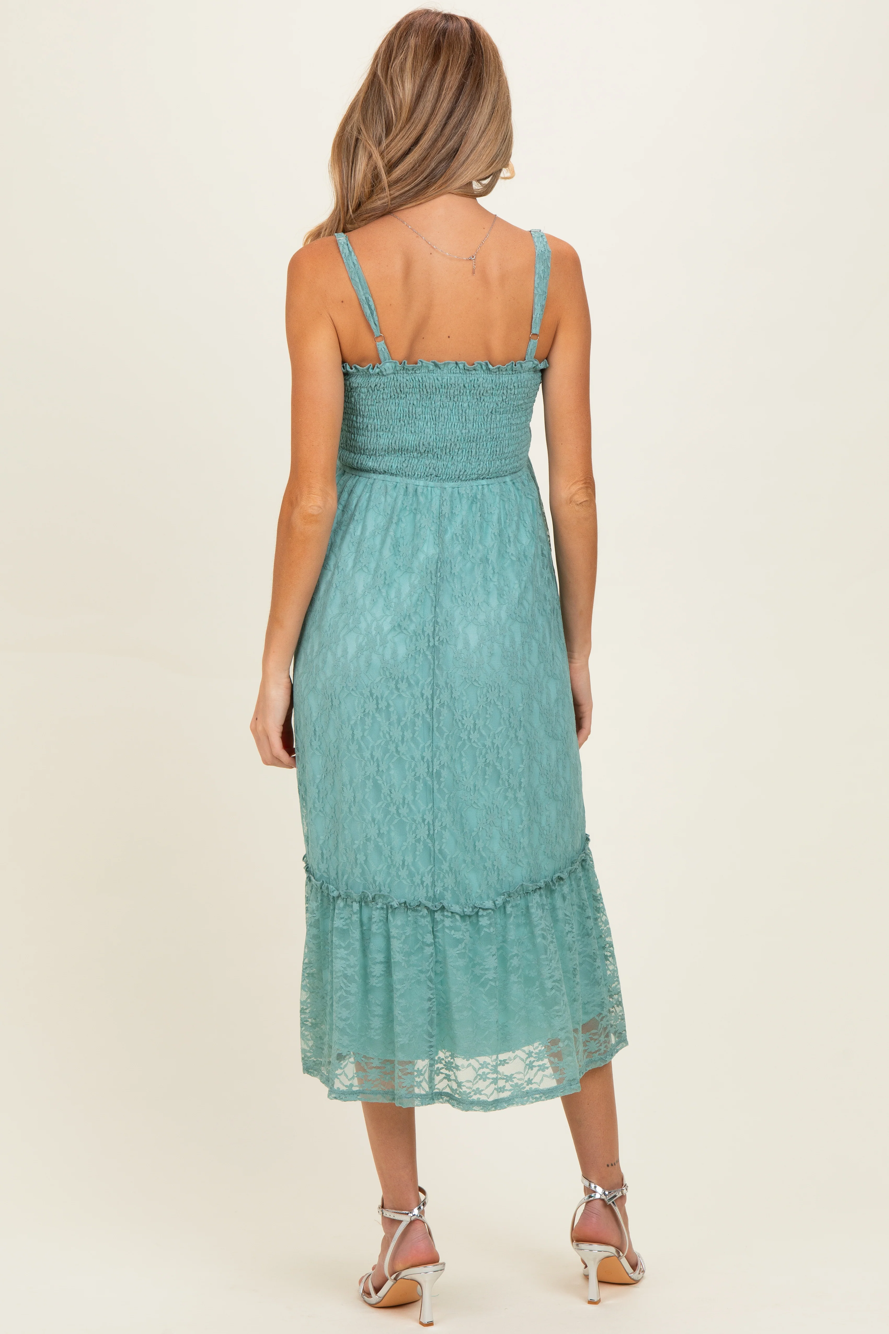 Sage Sleeveless Lace Maternity Maxi Dress - Image 3