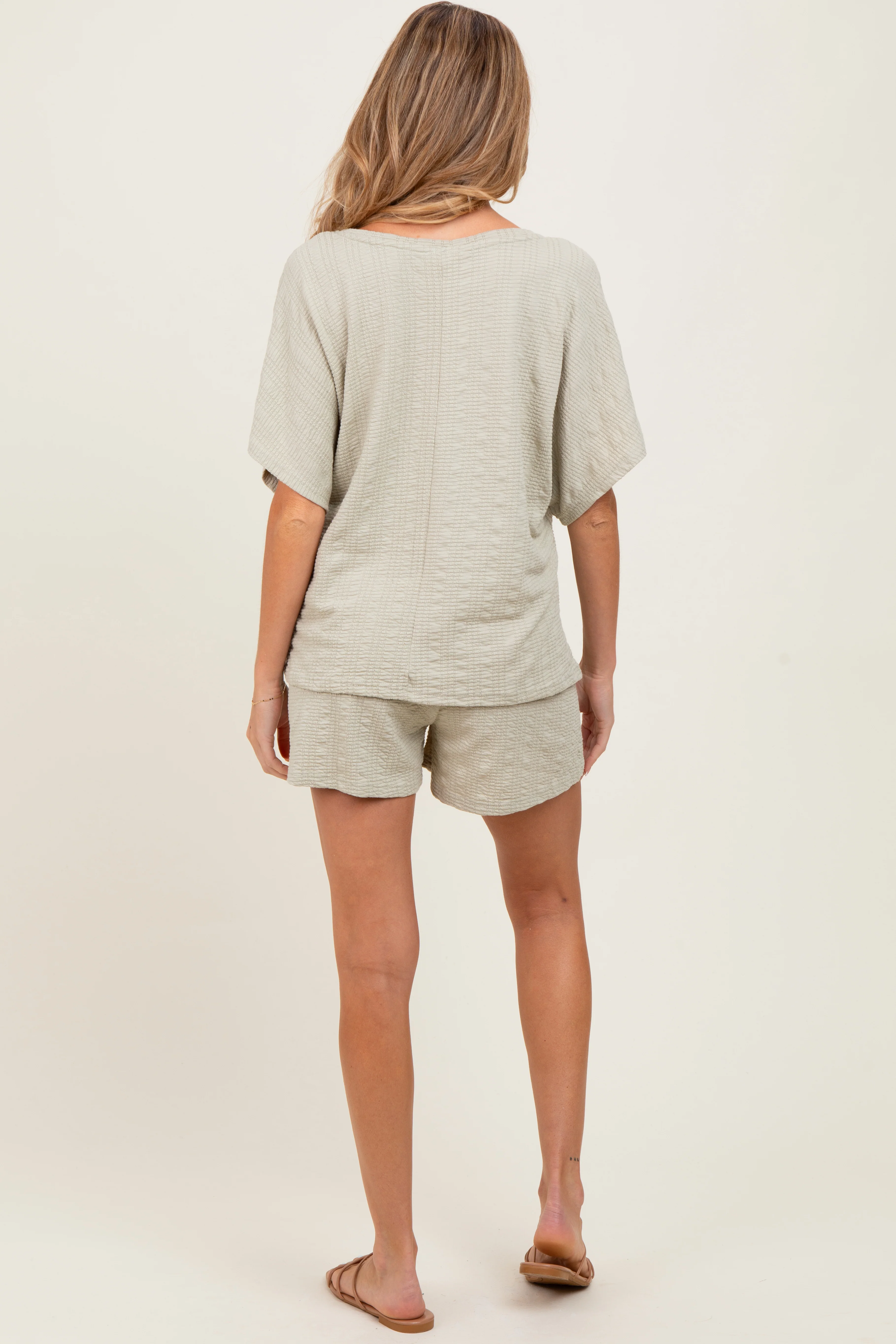Sage Textured Modal Knit Loose Fit Maternity Top & Shorts Set - Image 4