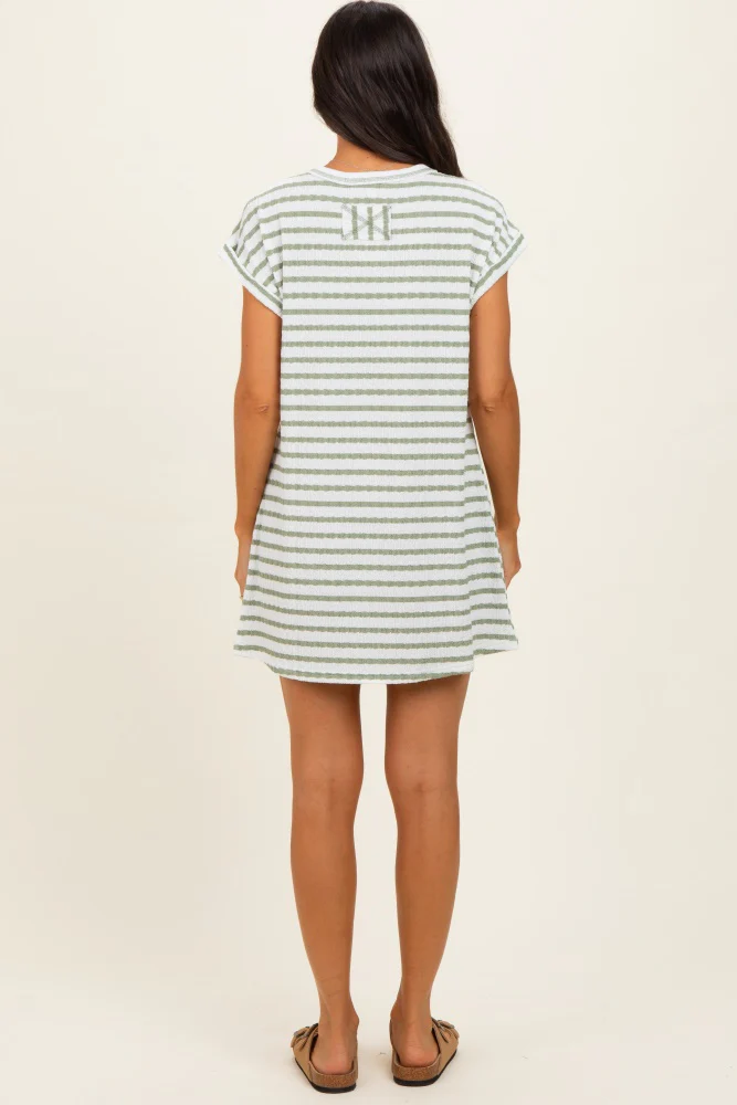 Sage Textured Stripe Knit T-Shirt Dress - Image 4