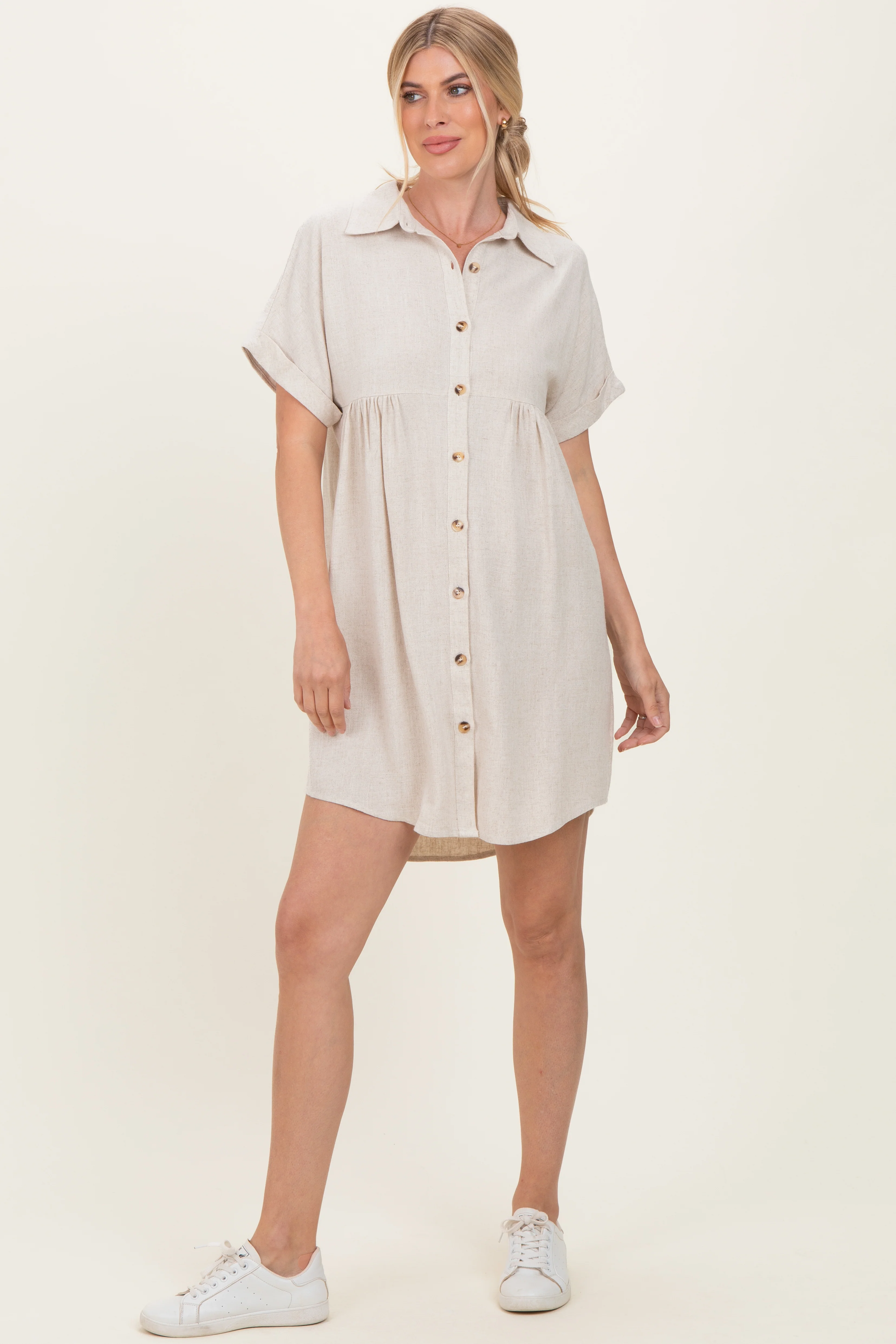 Sand Dolman Sleeve Linen Shirt Dress - Image 2