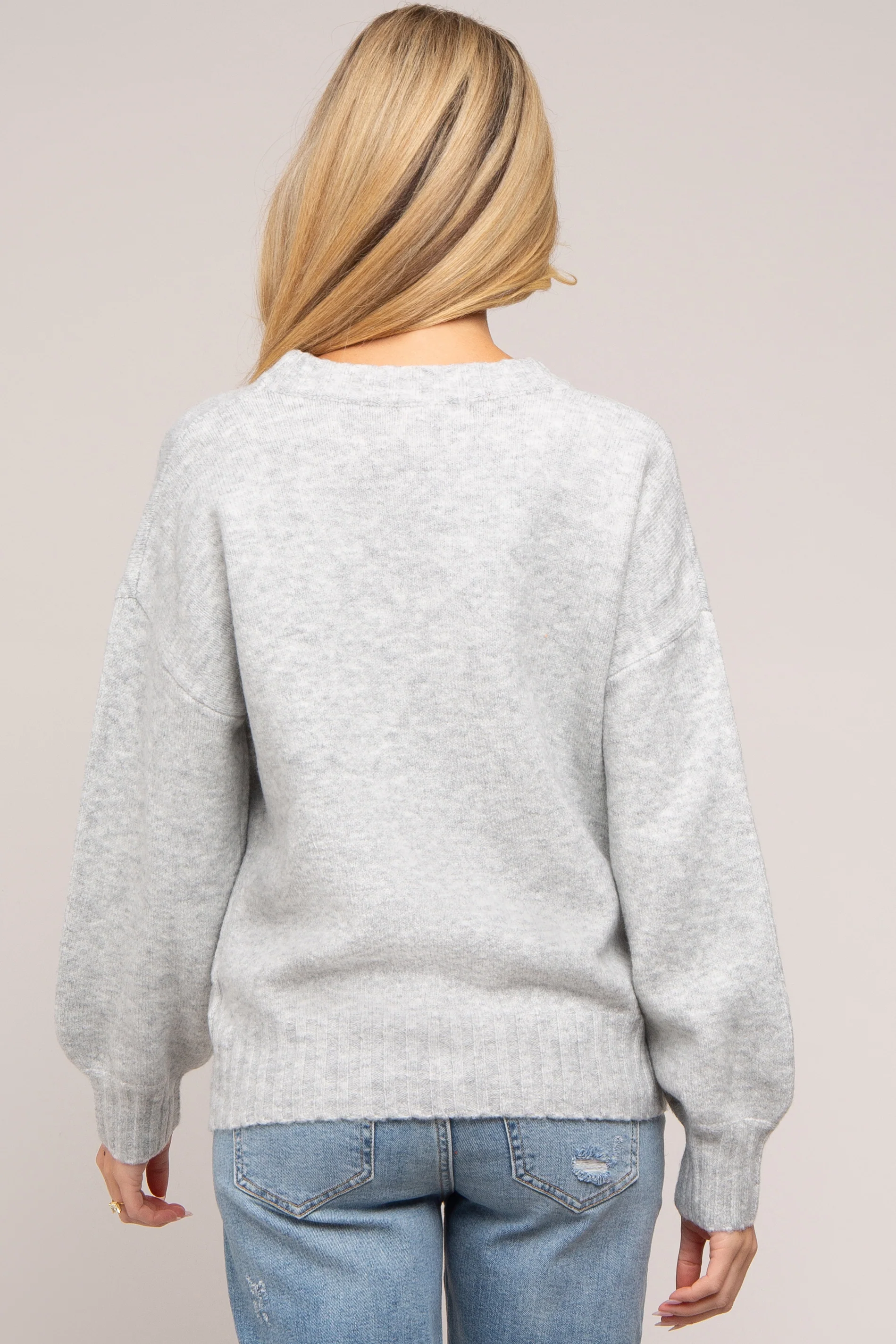 Silver Ribbed Cuff Maternity Sweater - Image 3