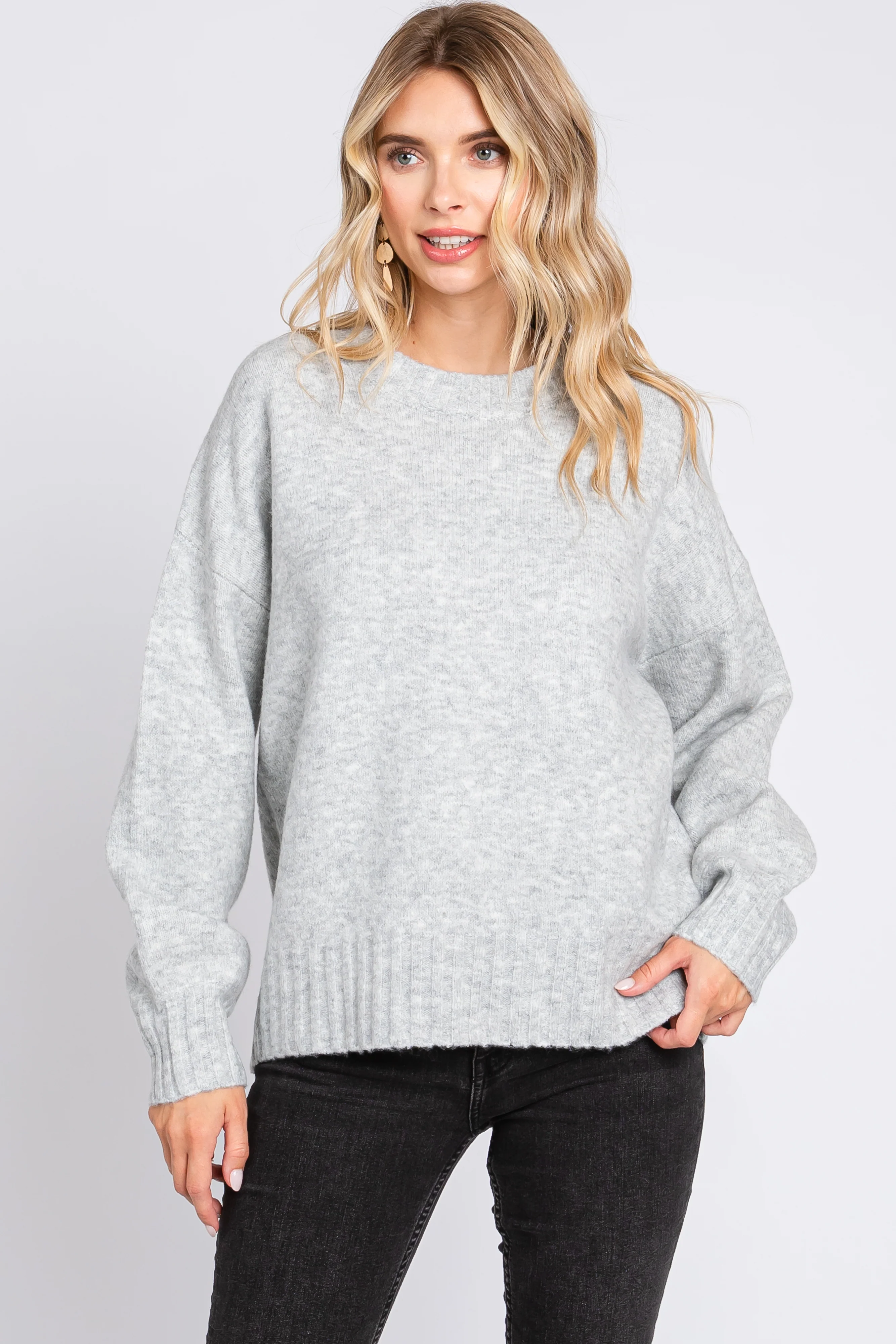 Silver Ribbed Cuff Maternity Sweater - Image 5