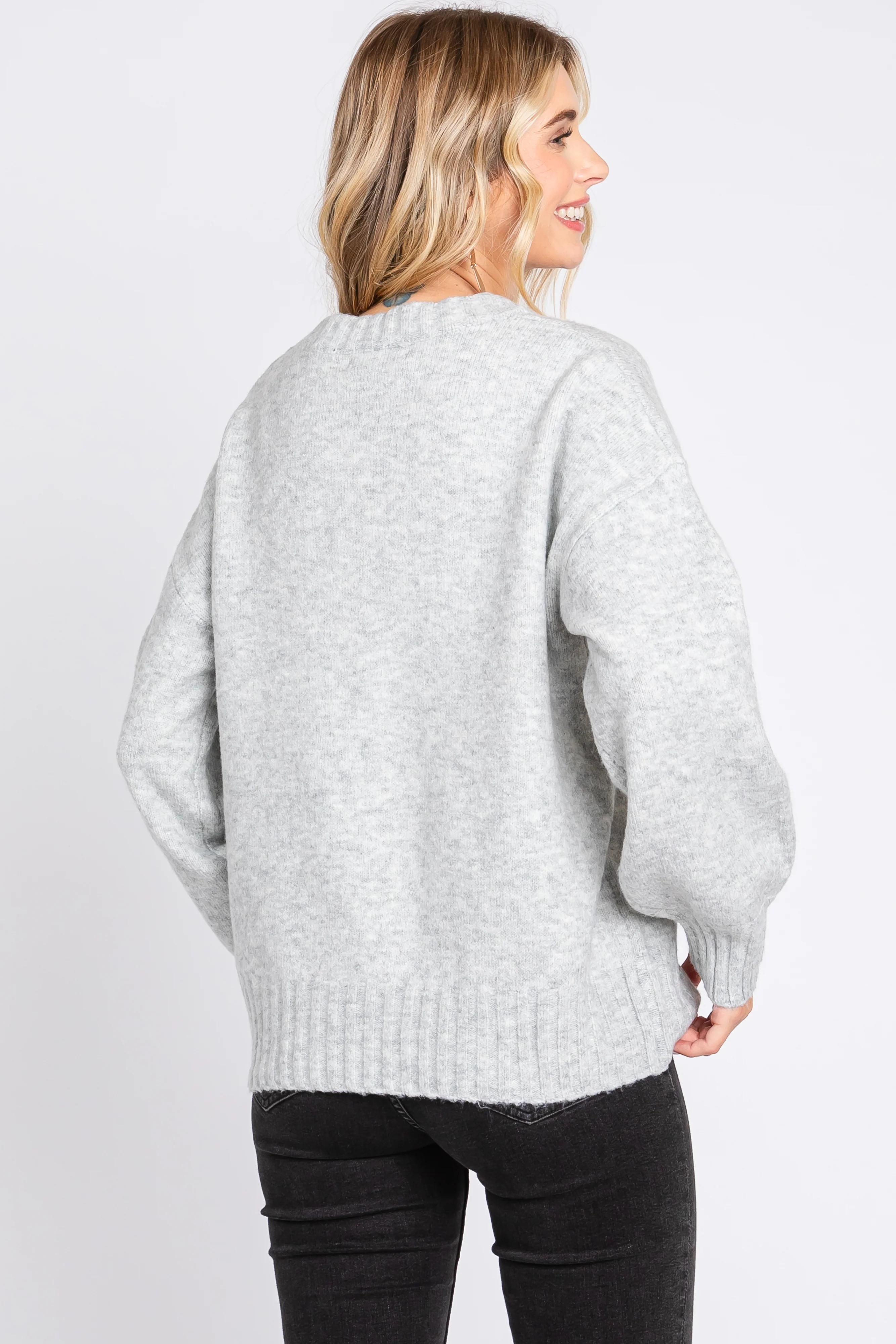 Silver Ribbed Cuff Sweater - Image 3