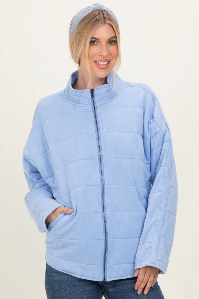 Sky Blue Oversized Quilted Jacket - Image 5