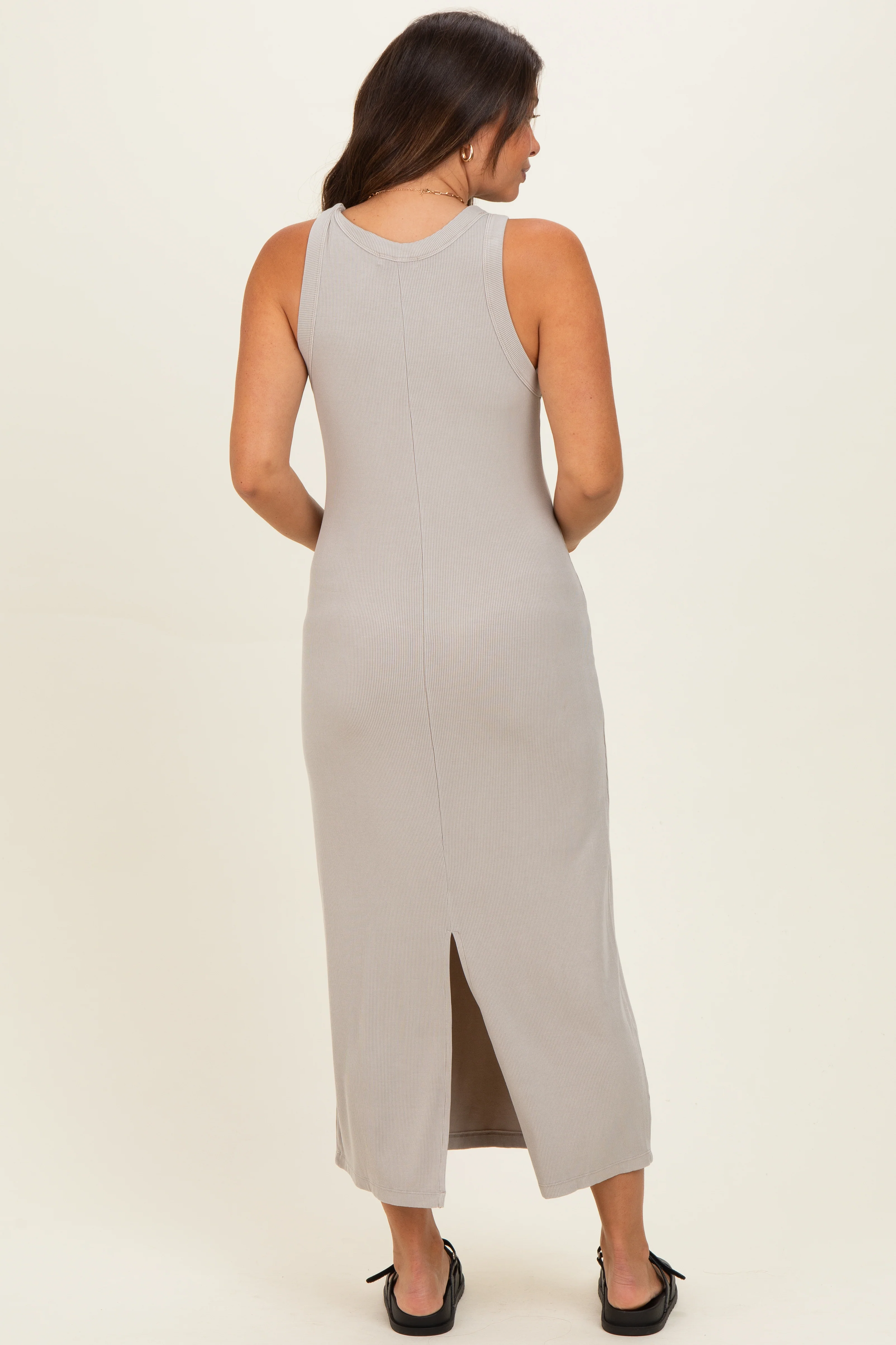 Stone Ribbed Maternity Midi Tank Dress - Image 3