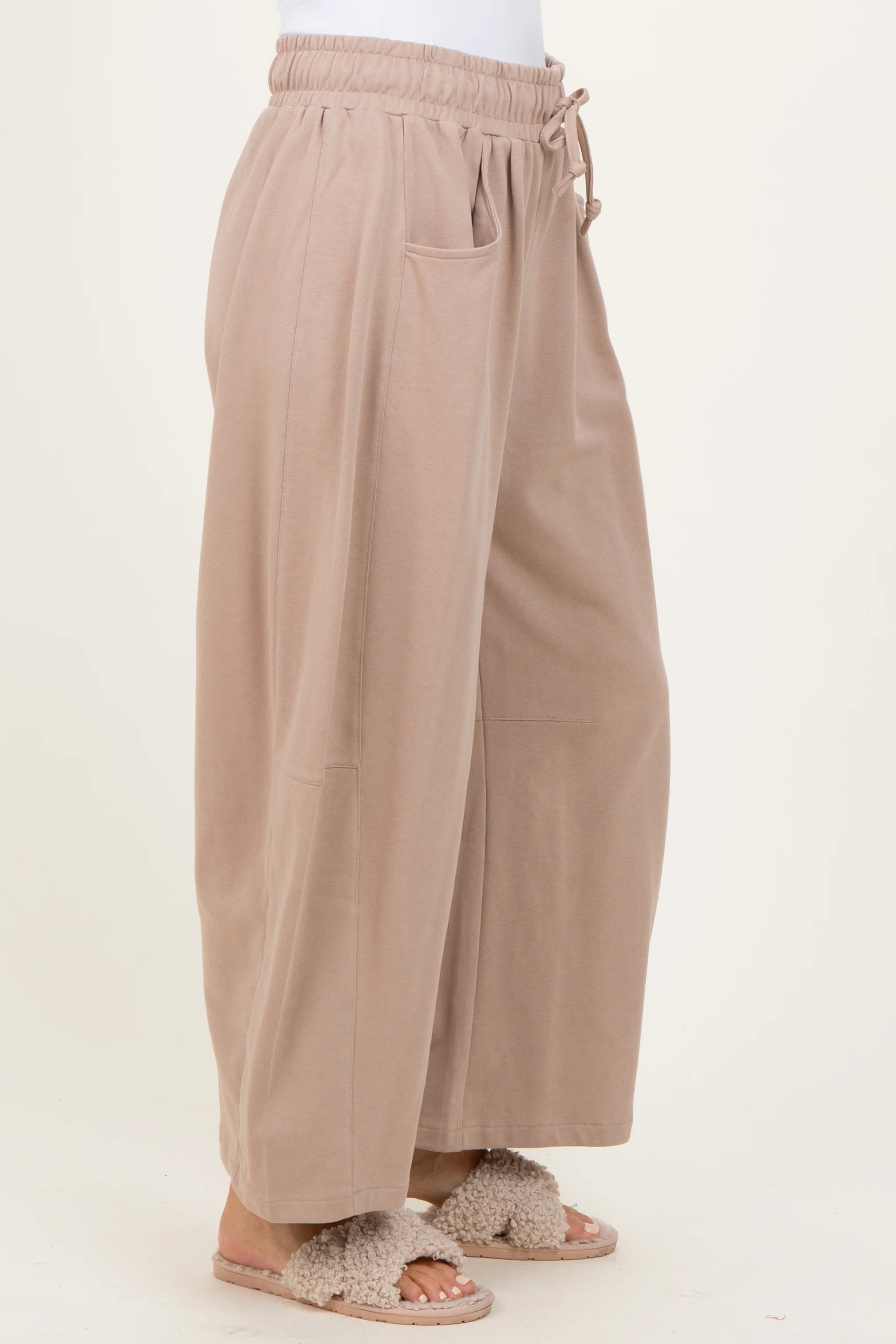 Taupe Barrel Leg Terry Sweatpants - Image 4