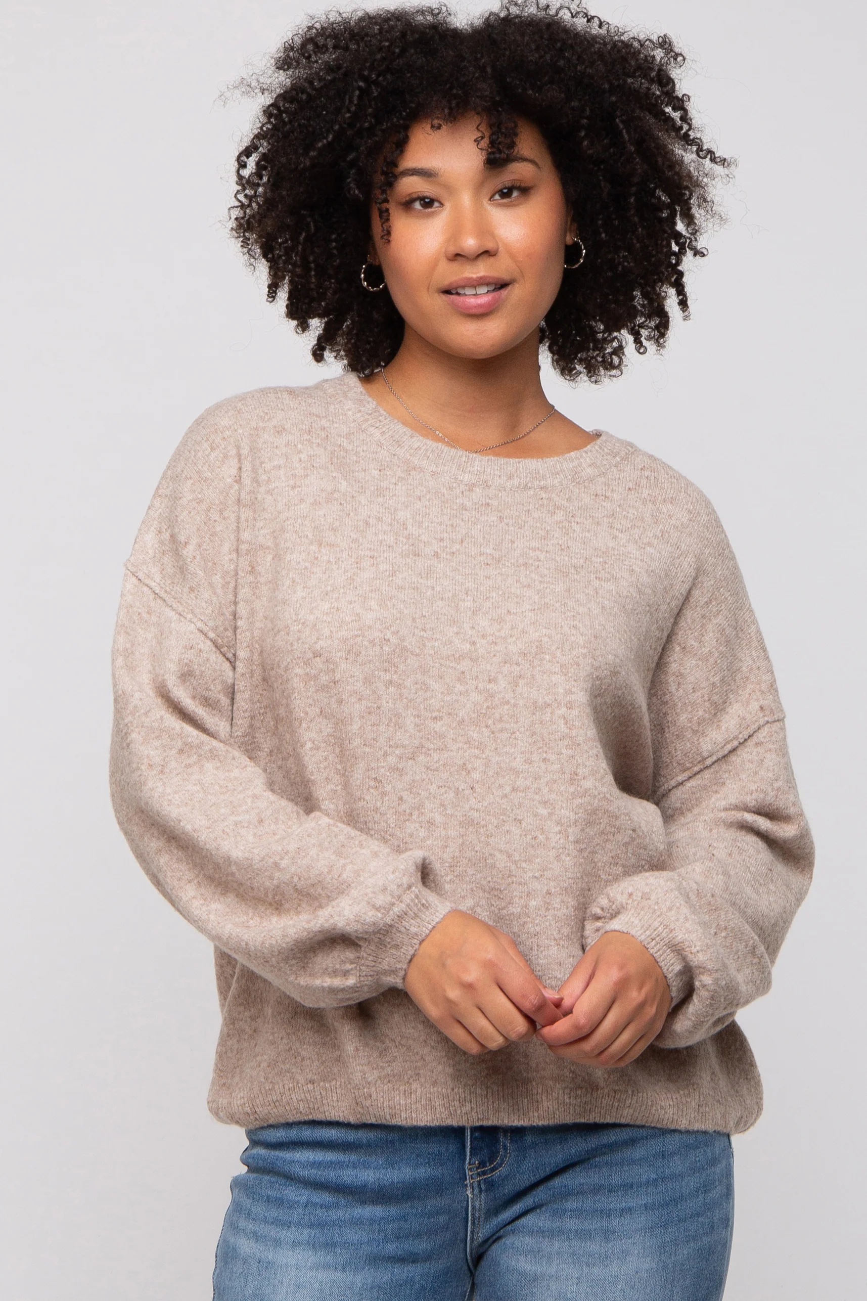 Taupe Basic Drop Shoulder Maternity Sweater - Image 9