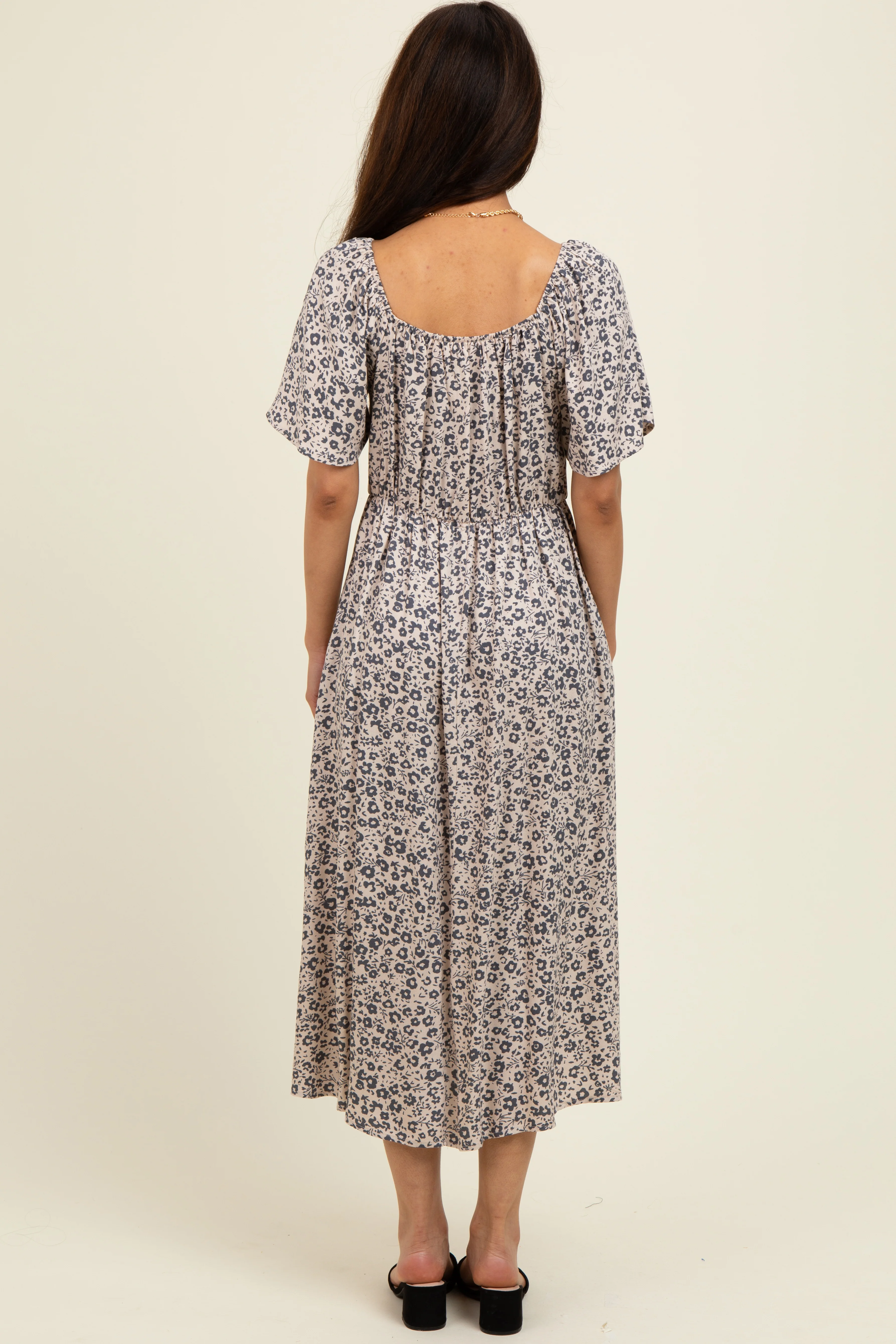 Taupe/Black Printed Dress With Pockets - Image 4