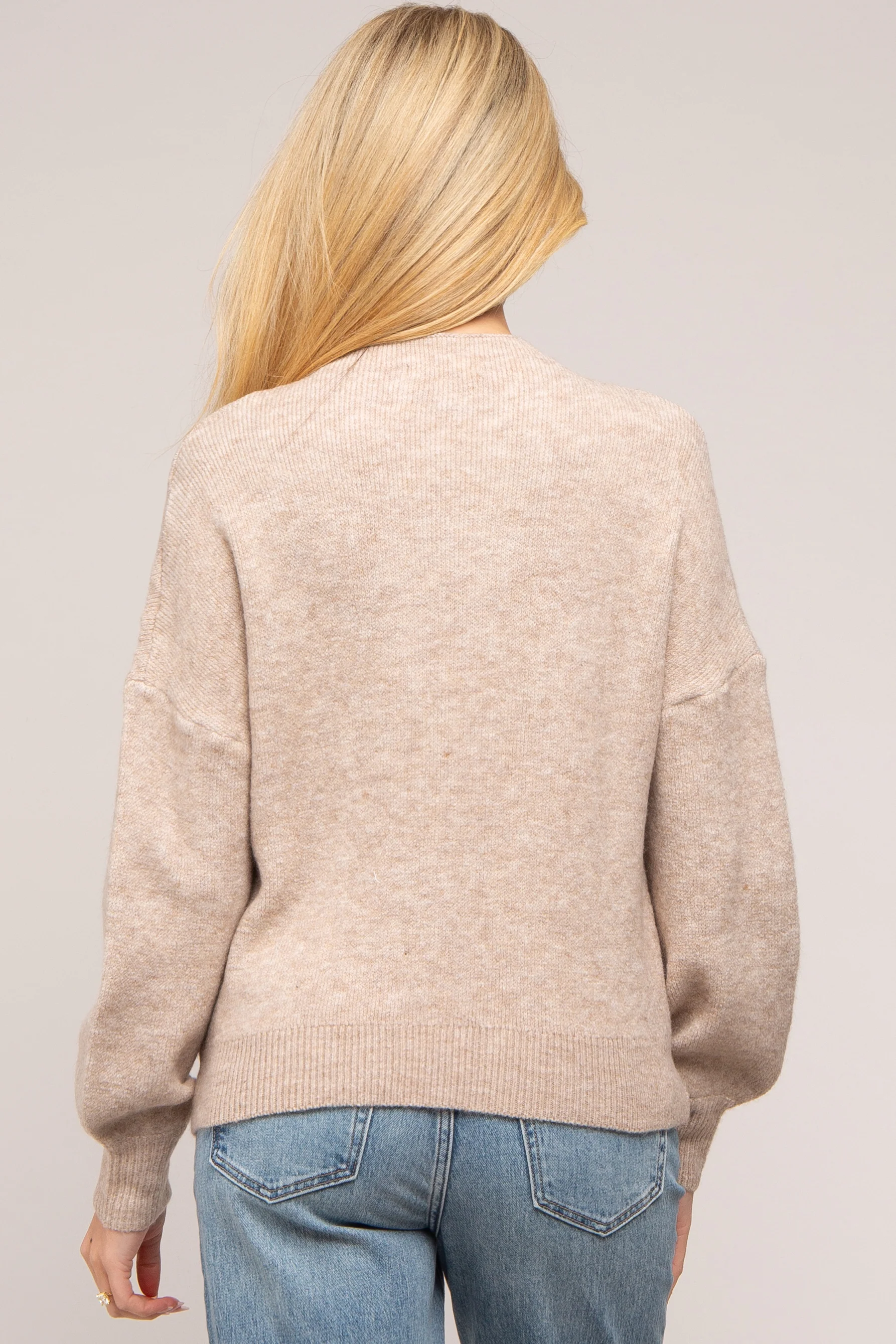 Taupe Bubble Sleeve Maternity Sweater - Image 3
