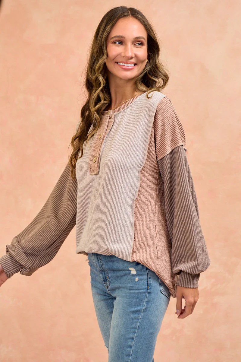 Taupe Colorblock Top - Image 3