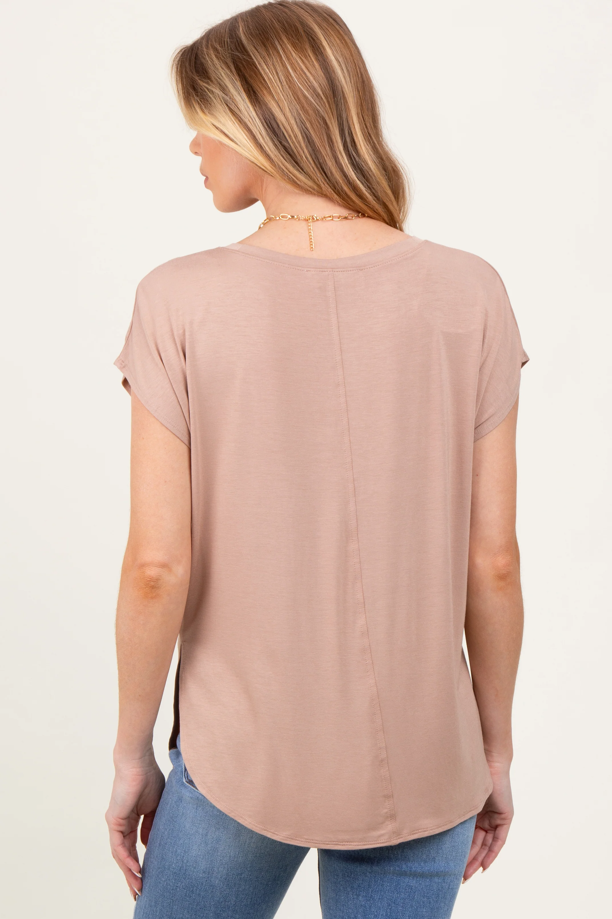 Taupe Dolman Sleeve Round Neck Maternity Top - Image 4