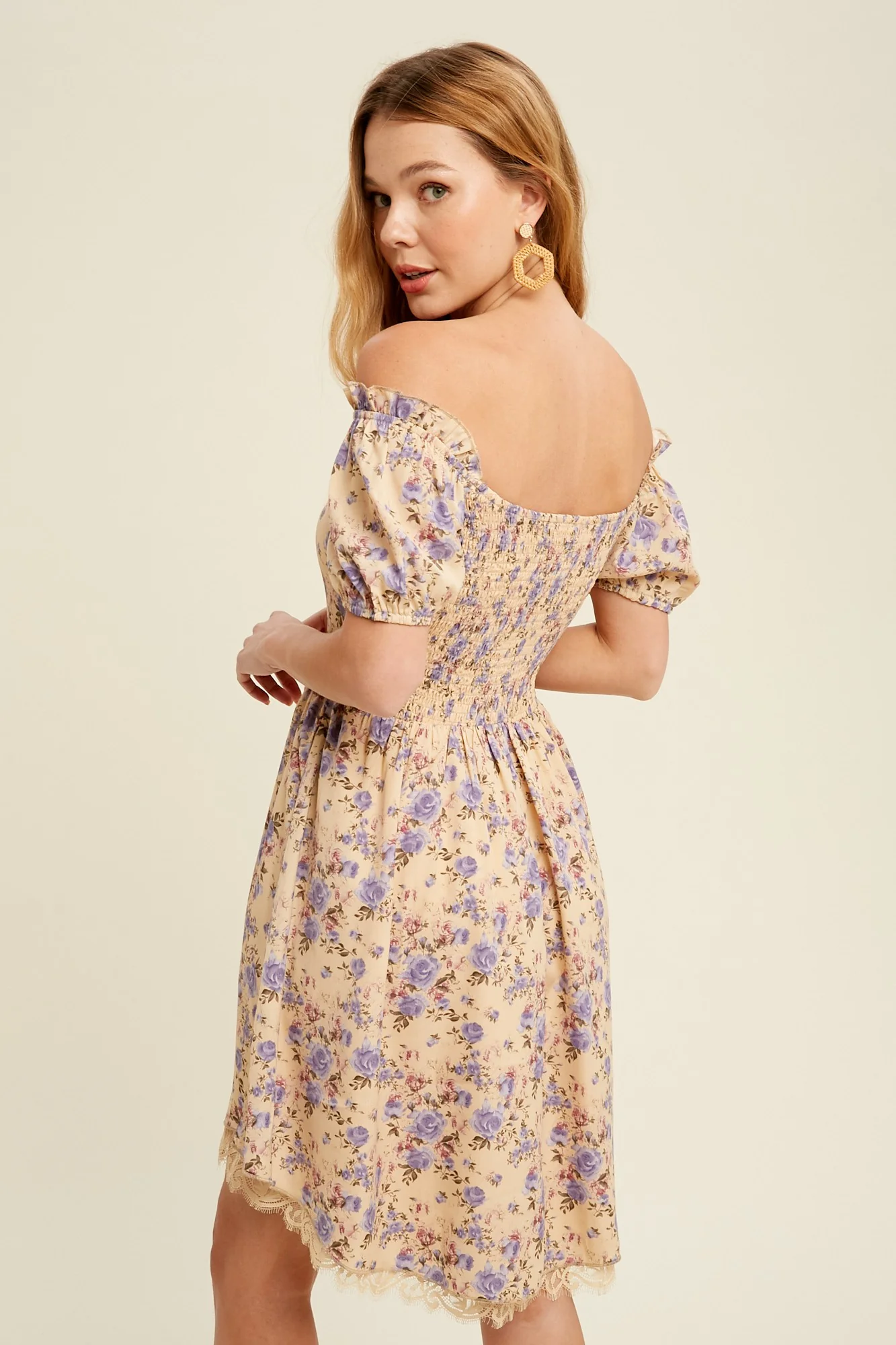 Taupe Floral Printed Woven Mini Dress - Image 4