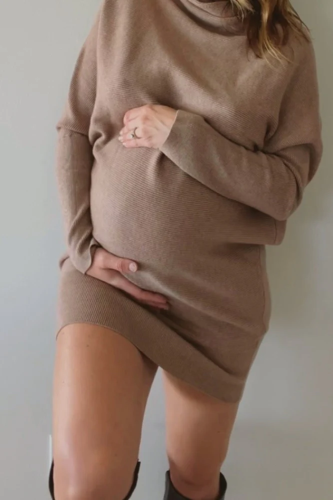 Taupe Funnel Neck Dolman Sleeve Maternity Mini Dress - Image 8