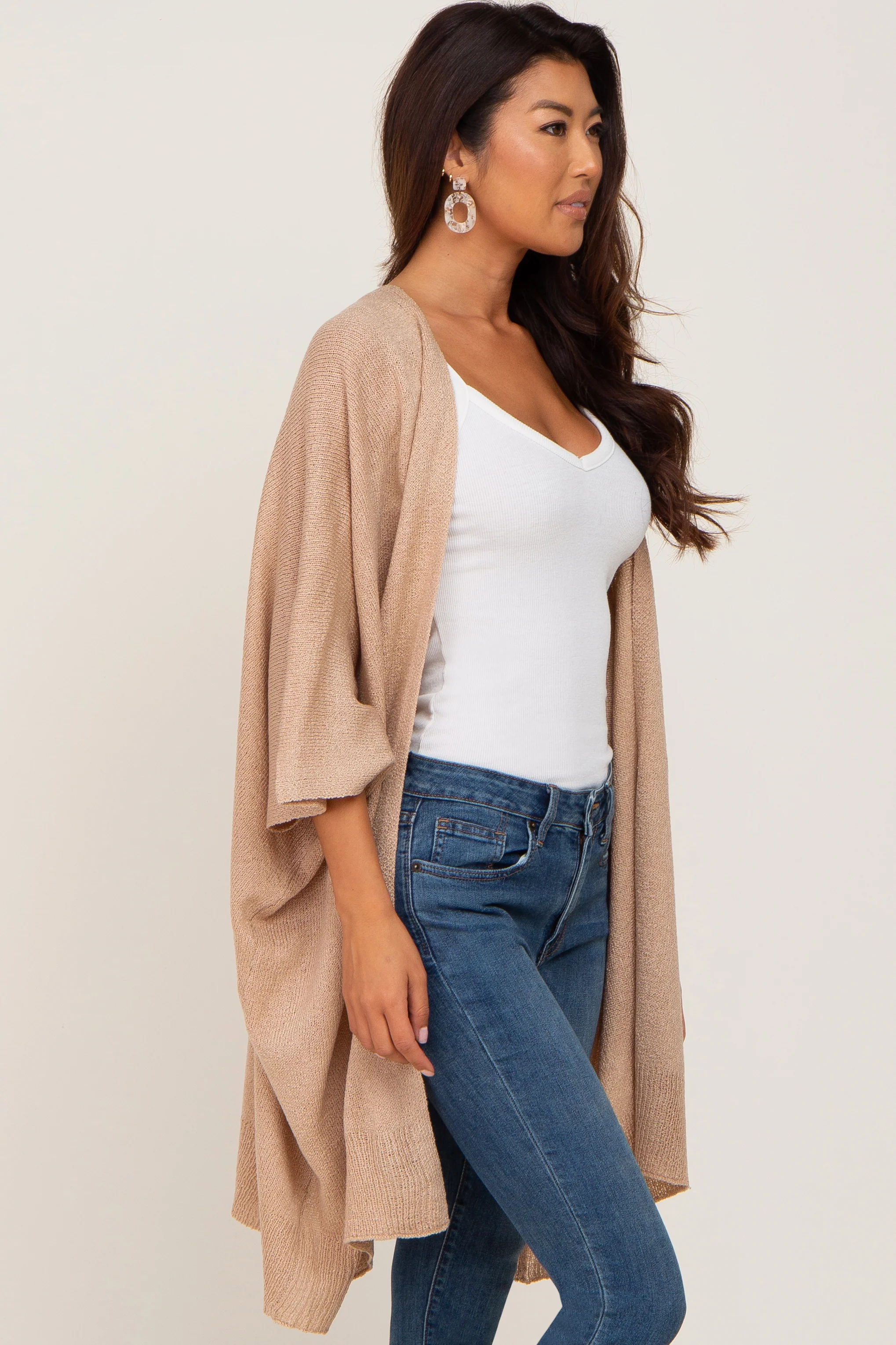 Taupe Knit Open Front Cardigan - Image 4