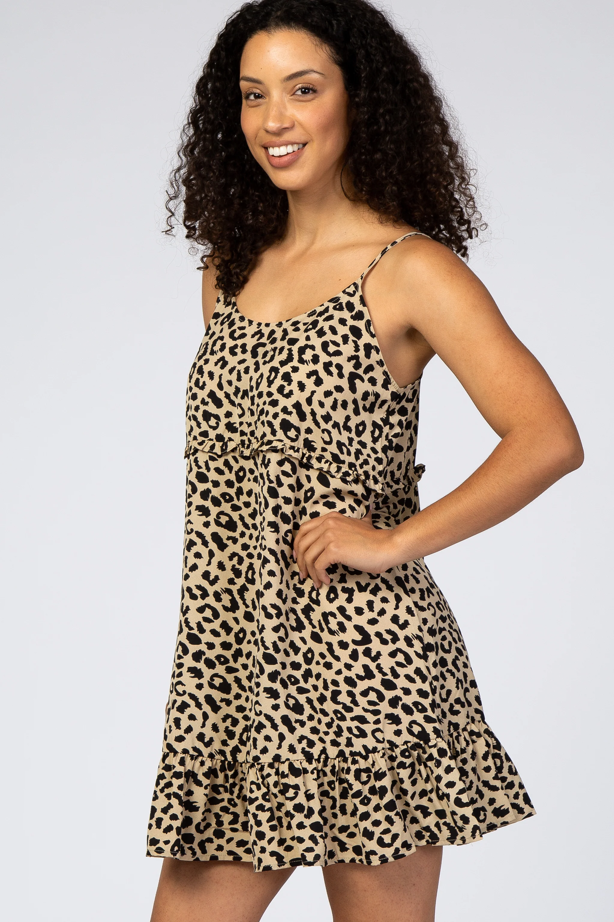 Taupe Leopard Print Sleeveless Mini Dress - Image 2