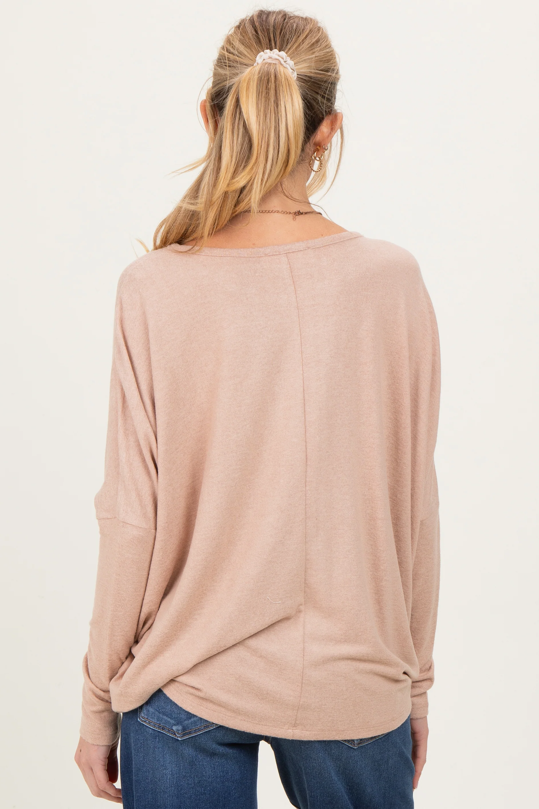 Taupe Relaxed Fit Dolman Long Sleeve Maternity Top - Image 3