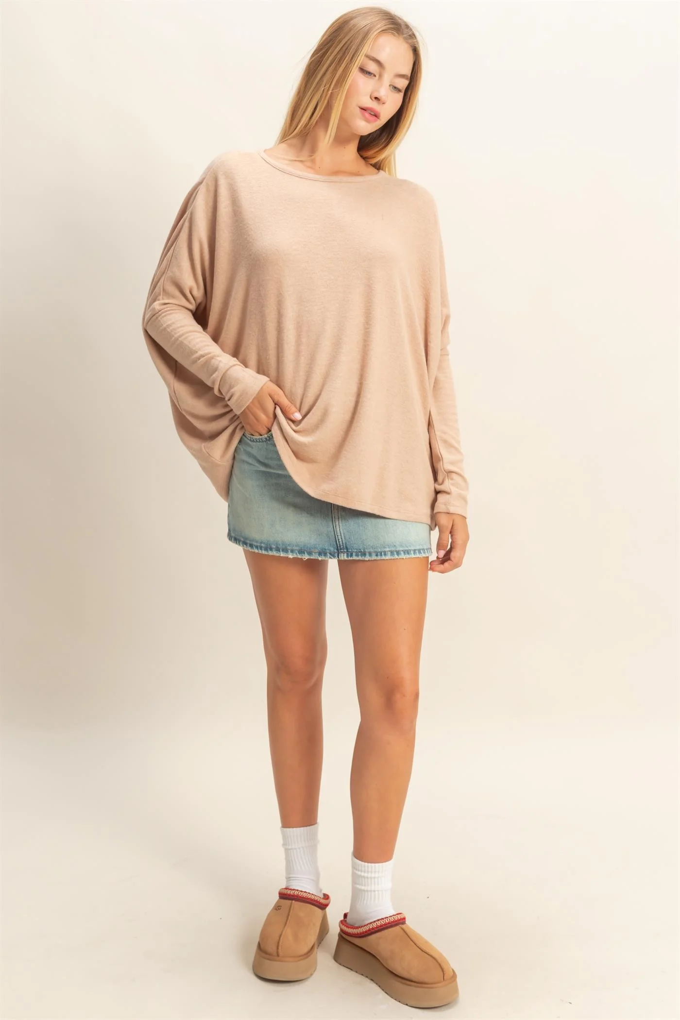 Taupe Relaxed Fit Dolman Long Sleeve Top - Image 4