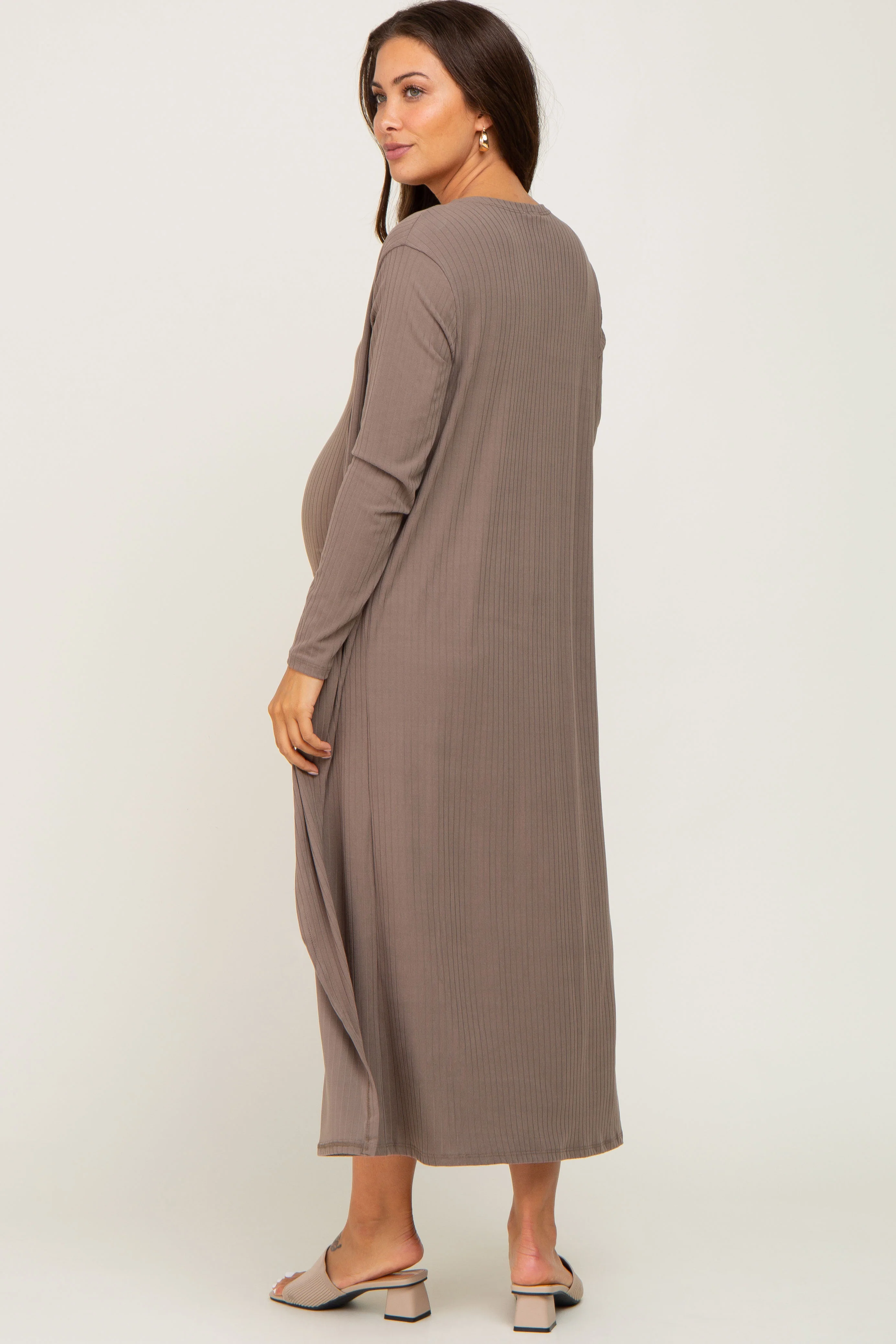 Taupe Ribbed Cardigan 2 Piece Maternity Set - Image 3