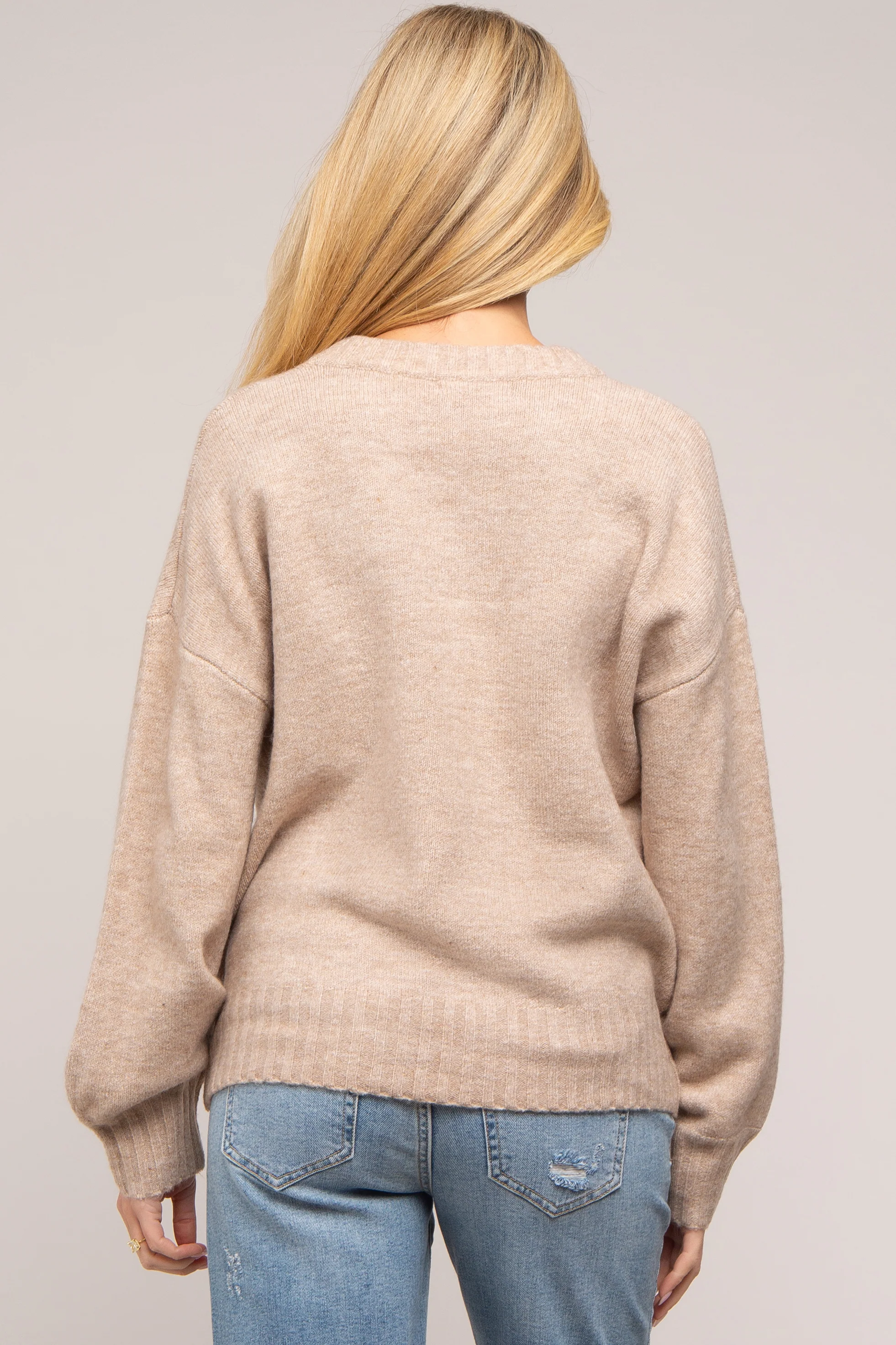 Taupe Ribbed Cuff Maternity Sweater - Image 3