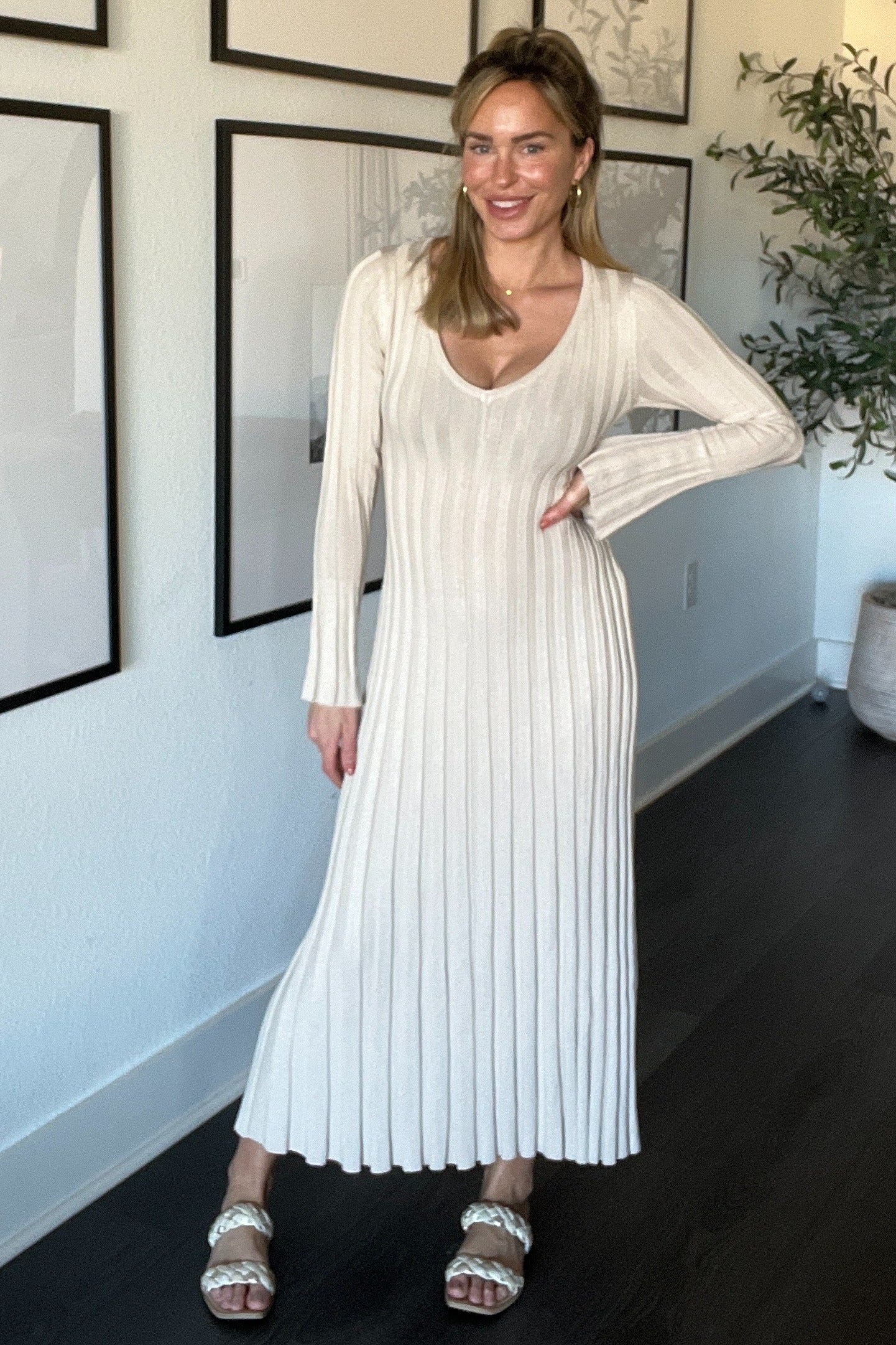 Taupe Ribbed Knit Maxi Dress - Image 4