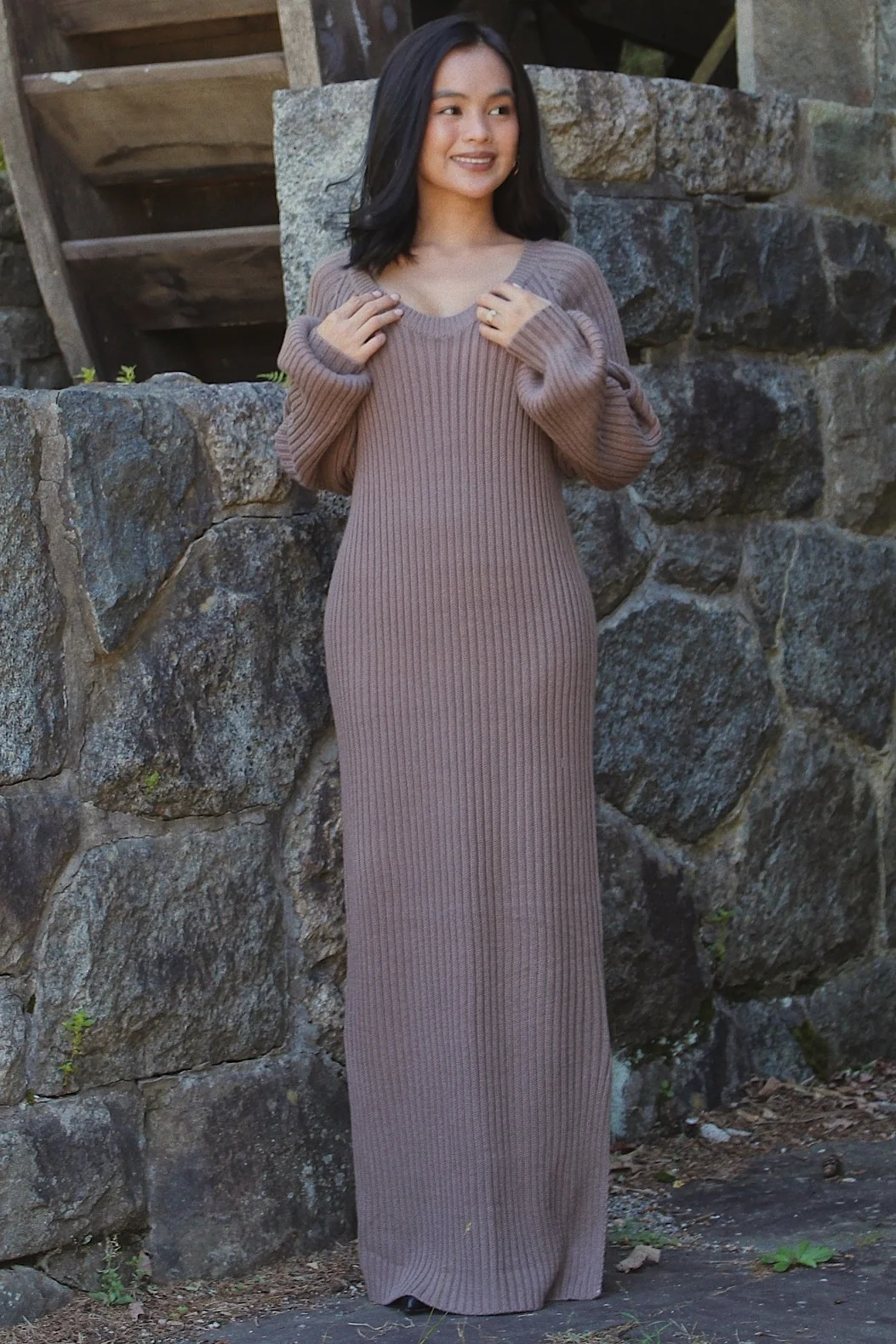 Taupe Side Slit Maxi Sweater Dress - Image 7