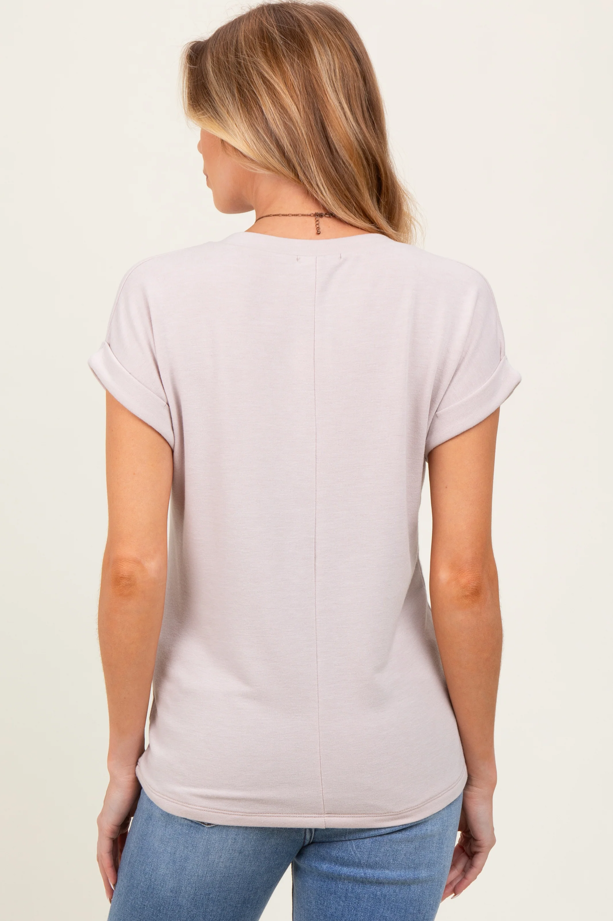 Taupe Terry V-Neck Maternity Short Sleeve Top - Image 4