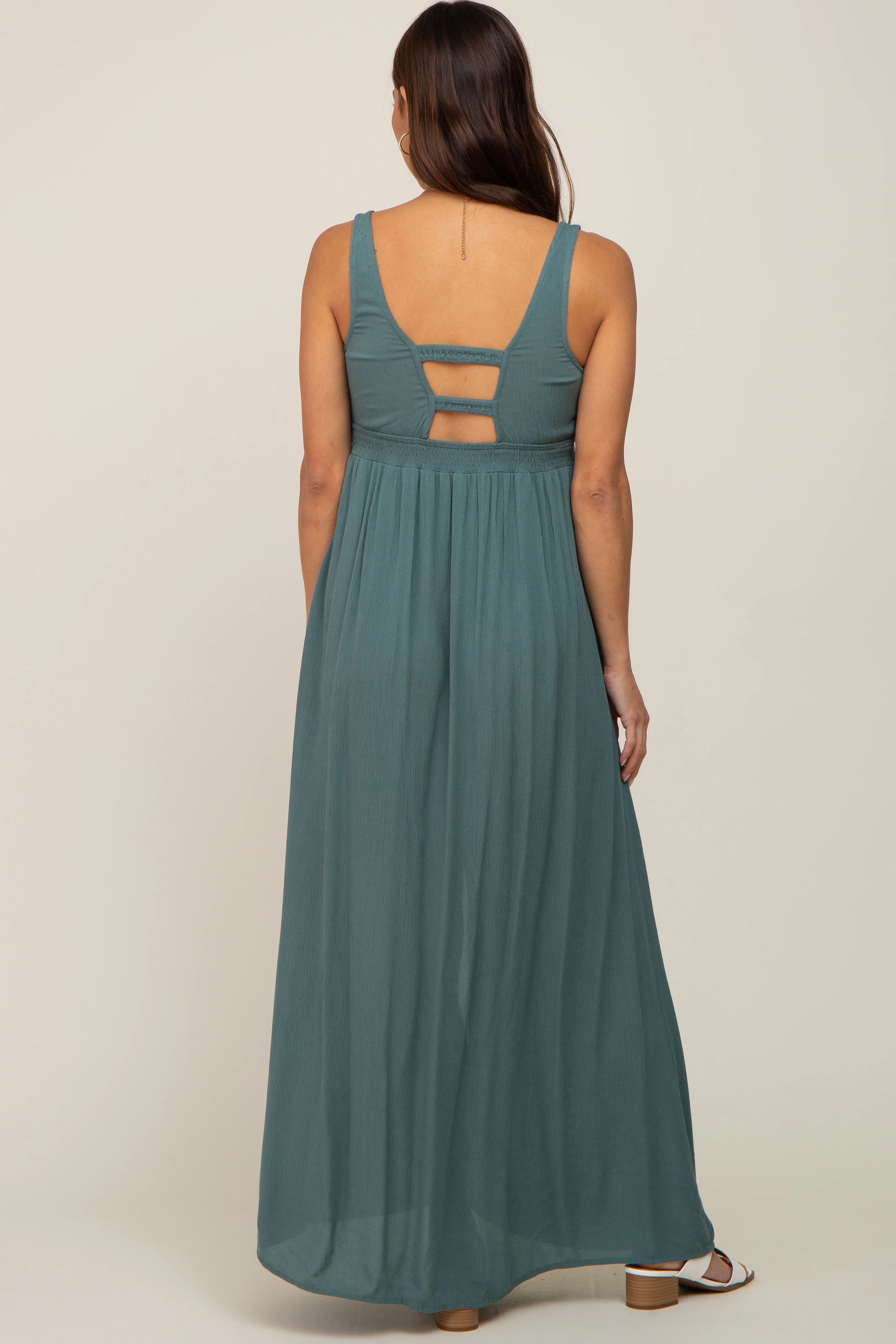 Teal Button Front Accent Maternity Maxi Dress - Image 3