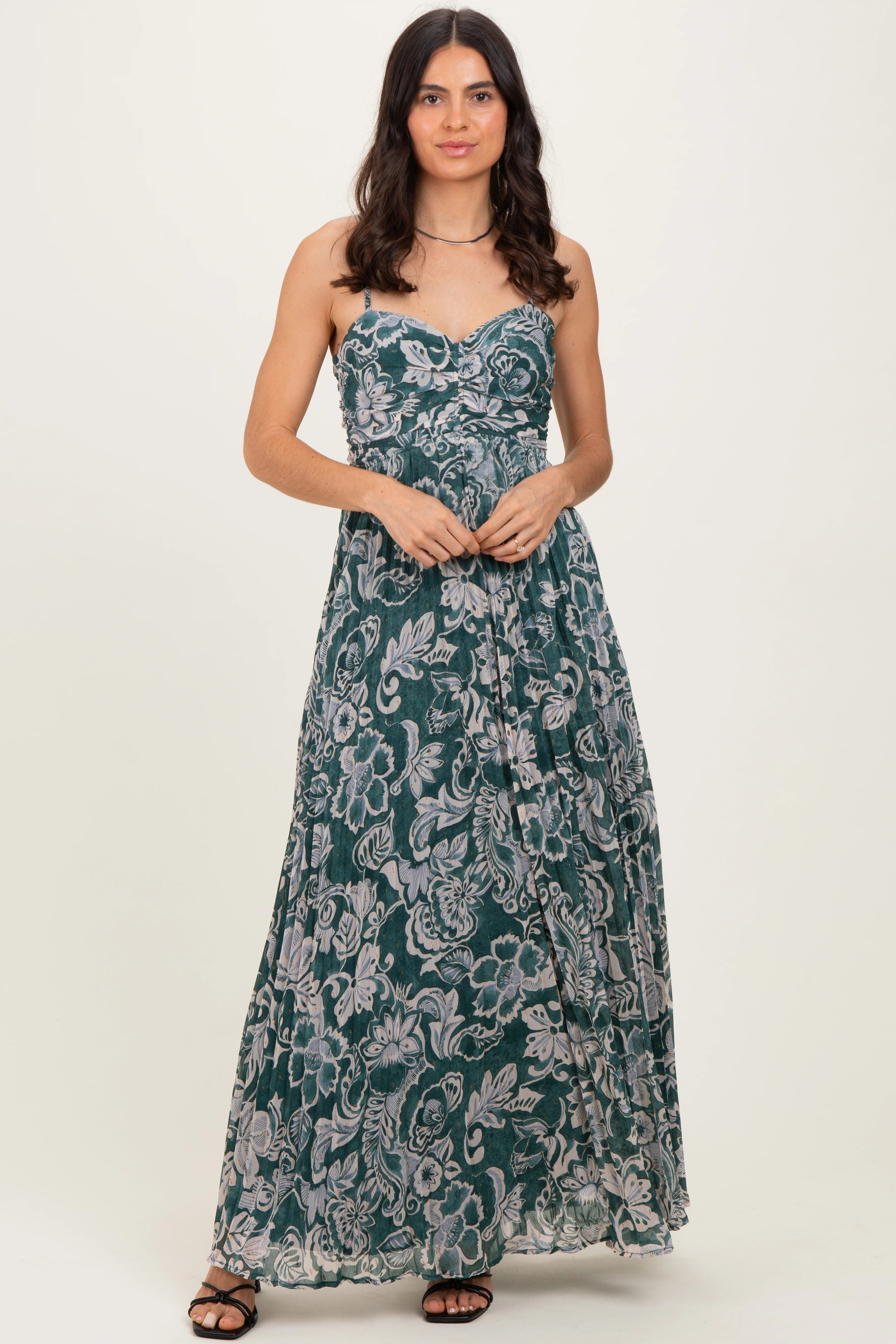 Teal Floral Sleeveless Maternity Maxi Dress - Image 5