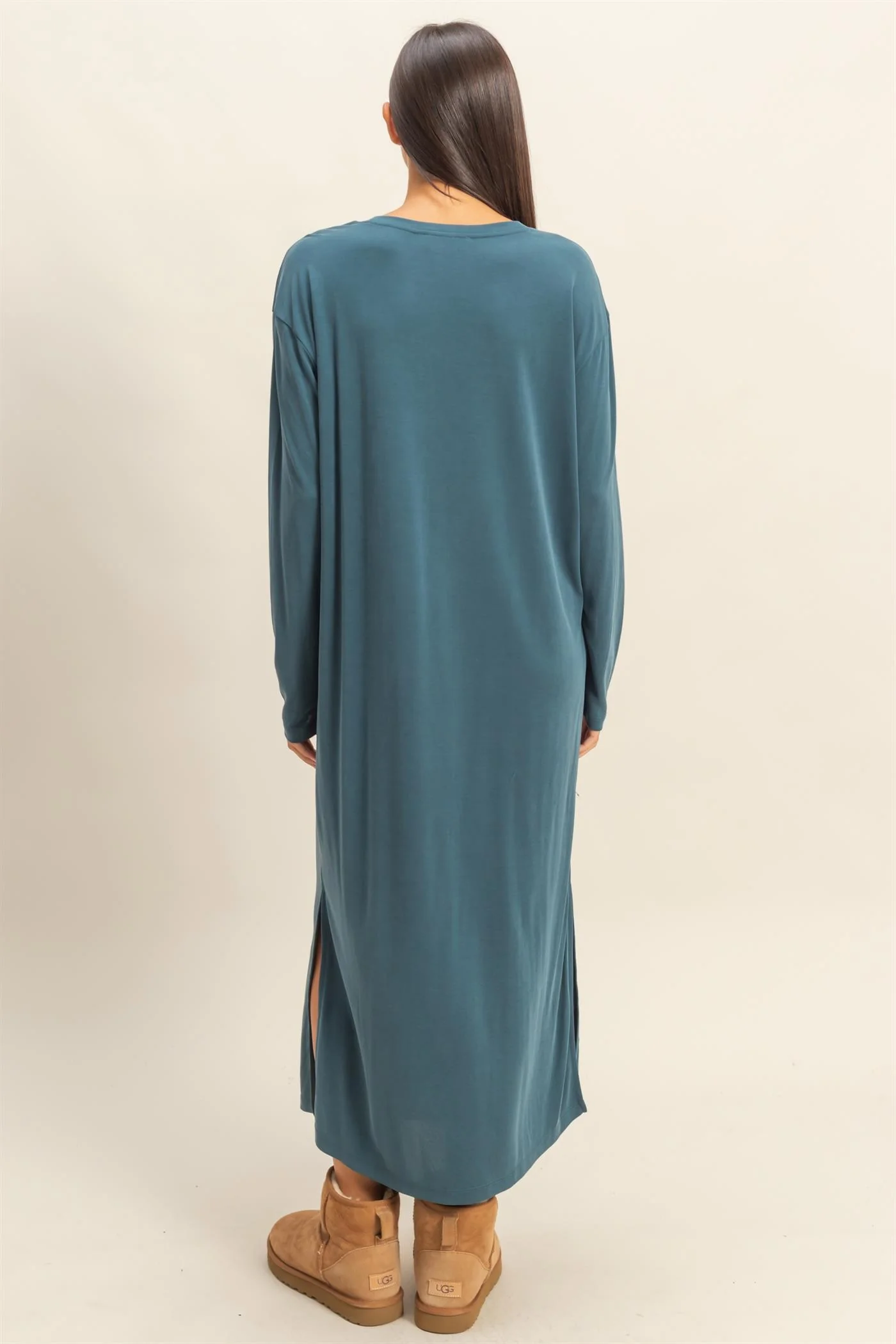 Teal Oversized Long Sleeve Midi Dress - Image 3