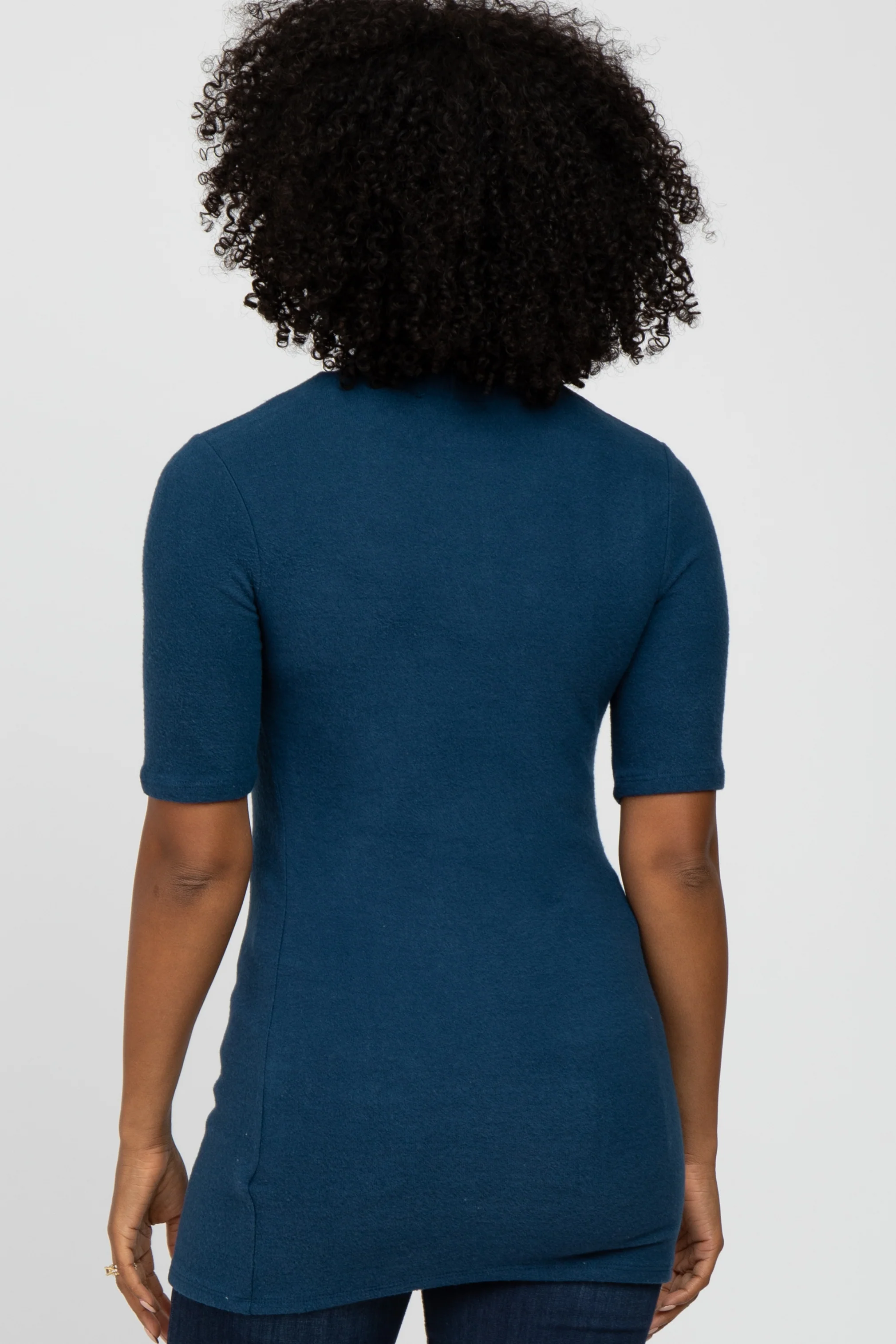 Teal Soft Brushed Knit Mock Neck Top - Image 3
