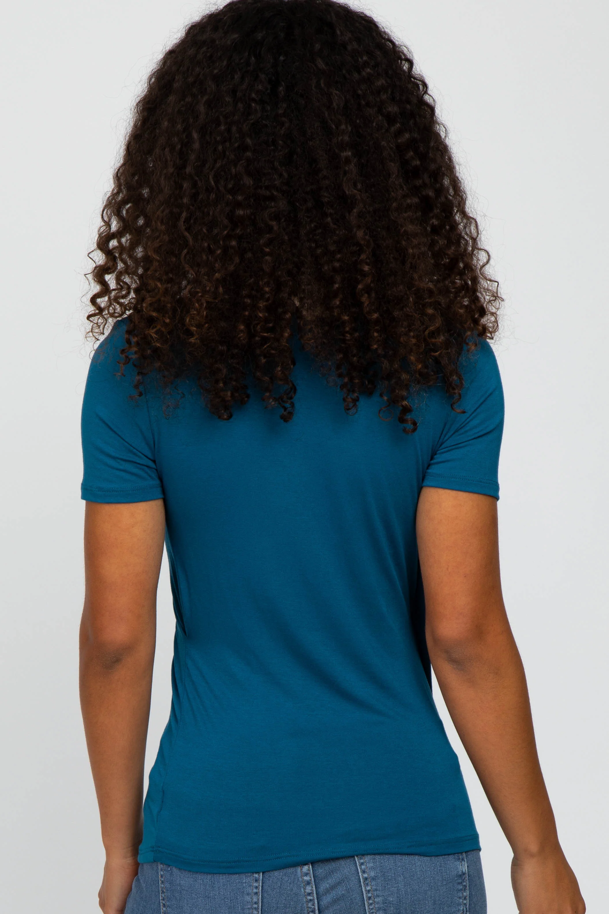 Teal Solid Short Sleeve Wrap FrontTop - Image 3