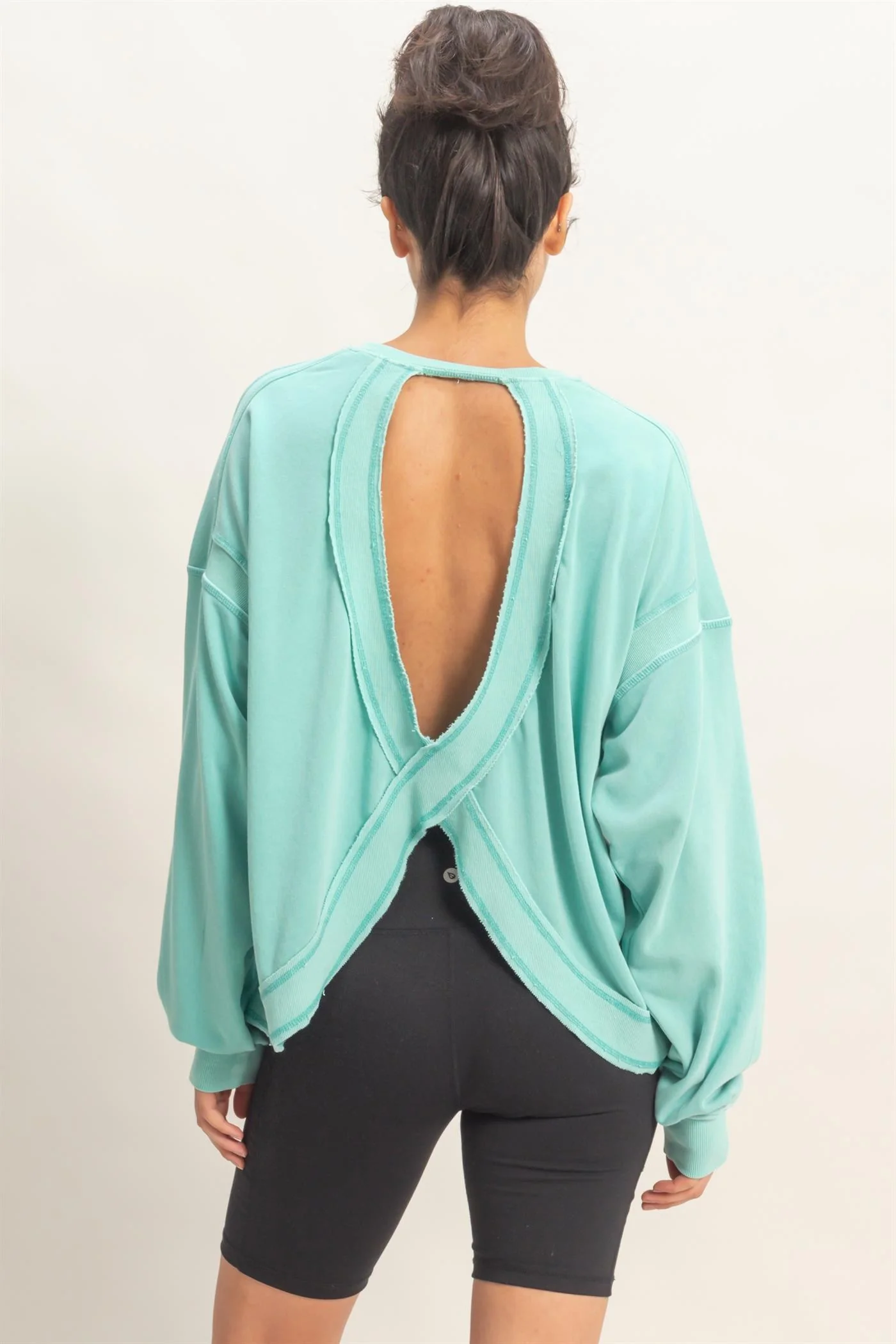 Turquoise Oversized Cutout Back Sweatshirt - Image 3
