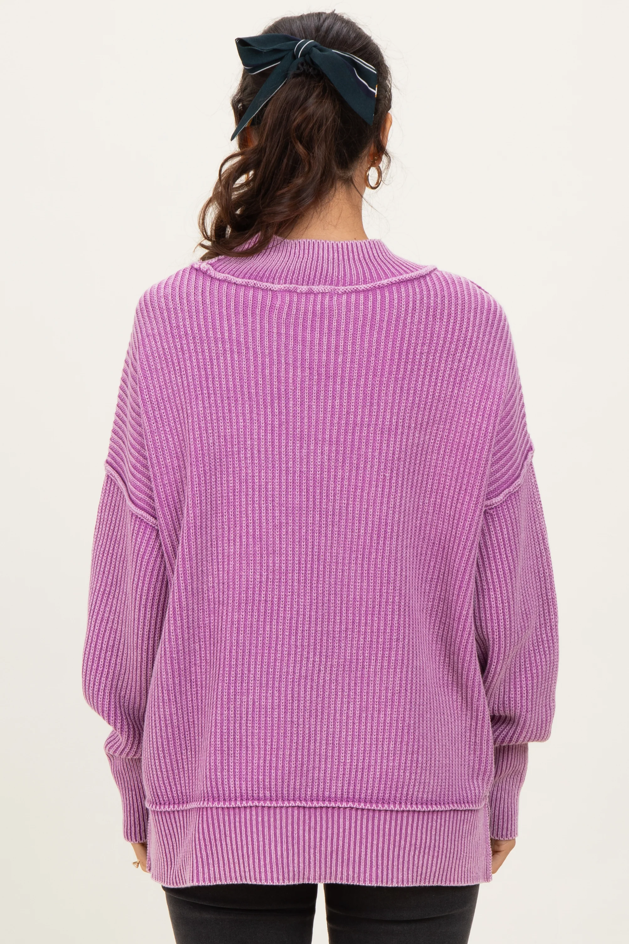 Violet Washed Side Slit Oversized Sweater - Image 4
