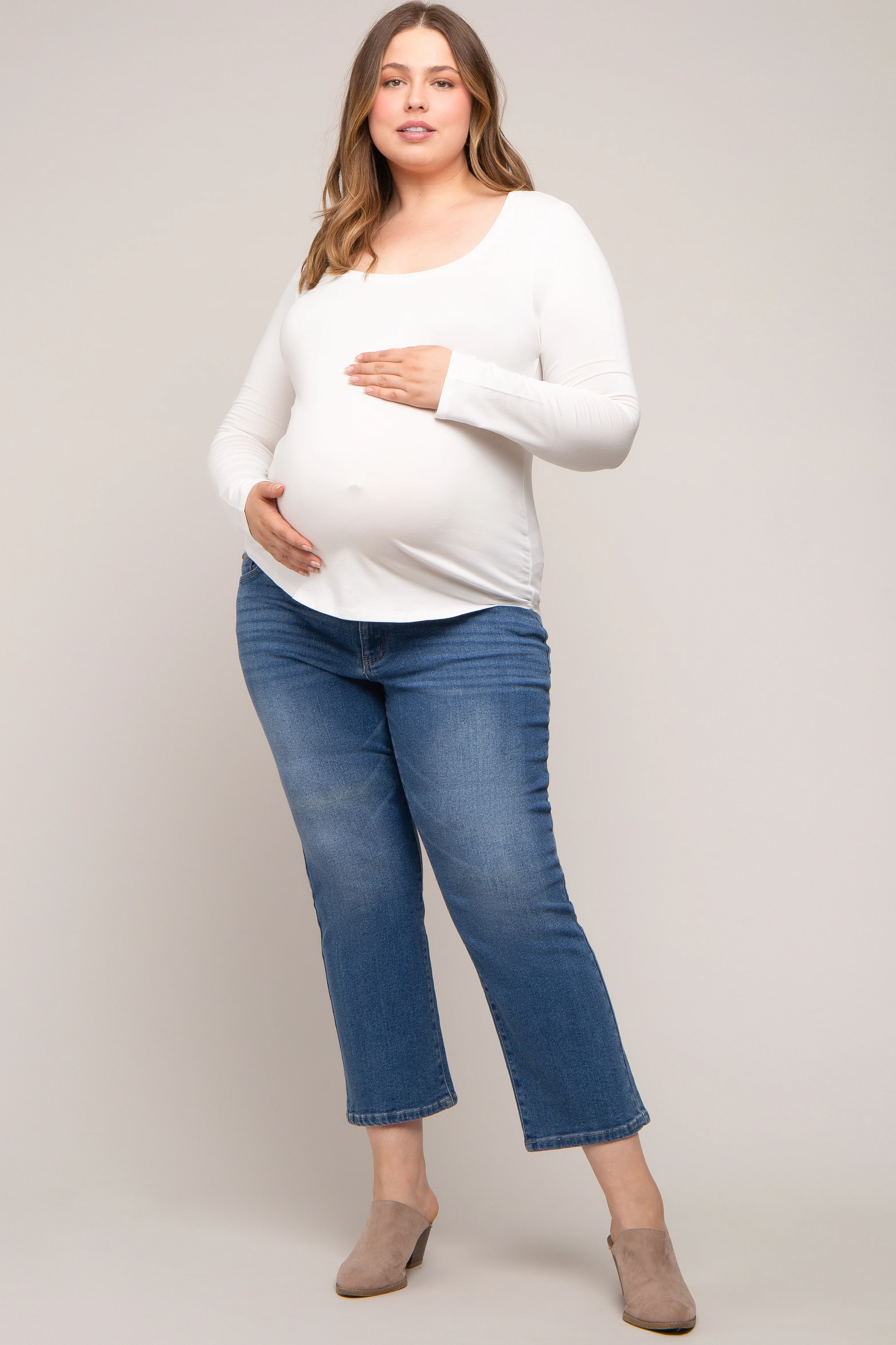White Basic Long Sleeve Plus Maternity Top - Image 3