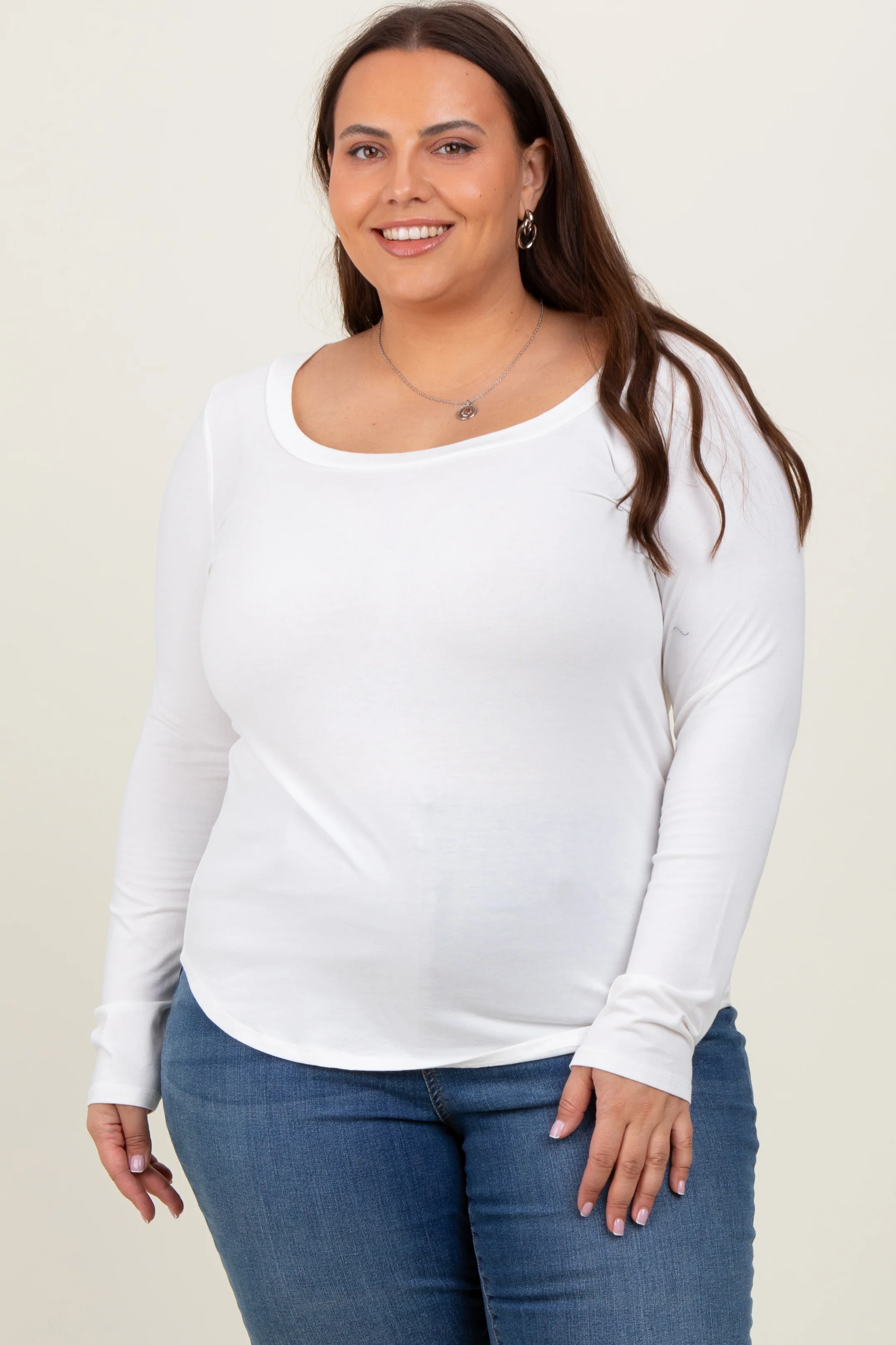 White Basic Long Sleeve Plus Maternity Top - Image 4