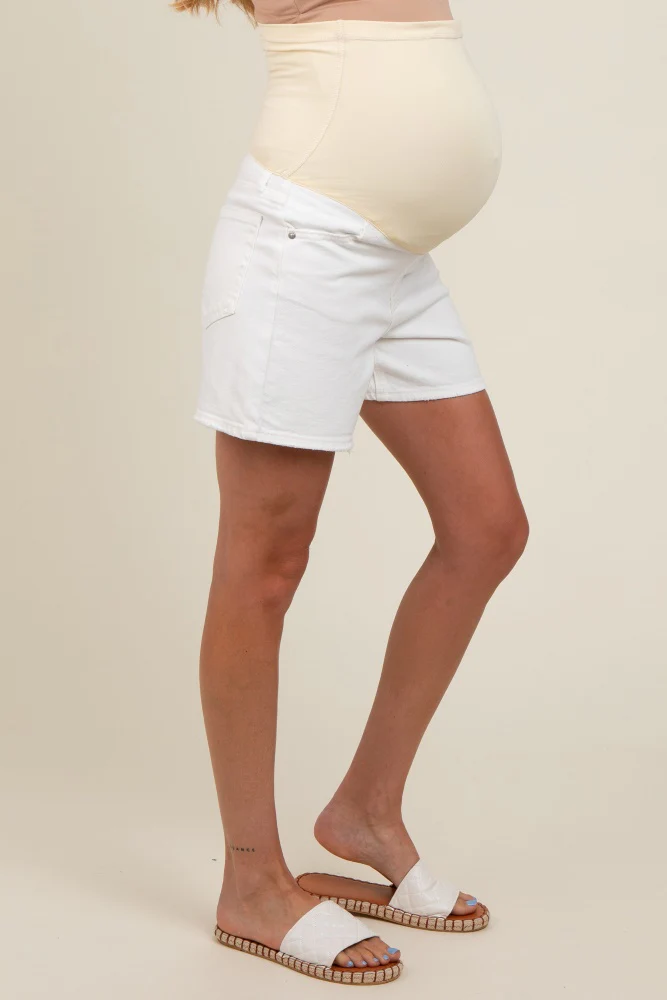 White Basic Maternity Denim Shorts - Image 4