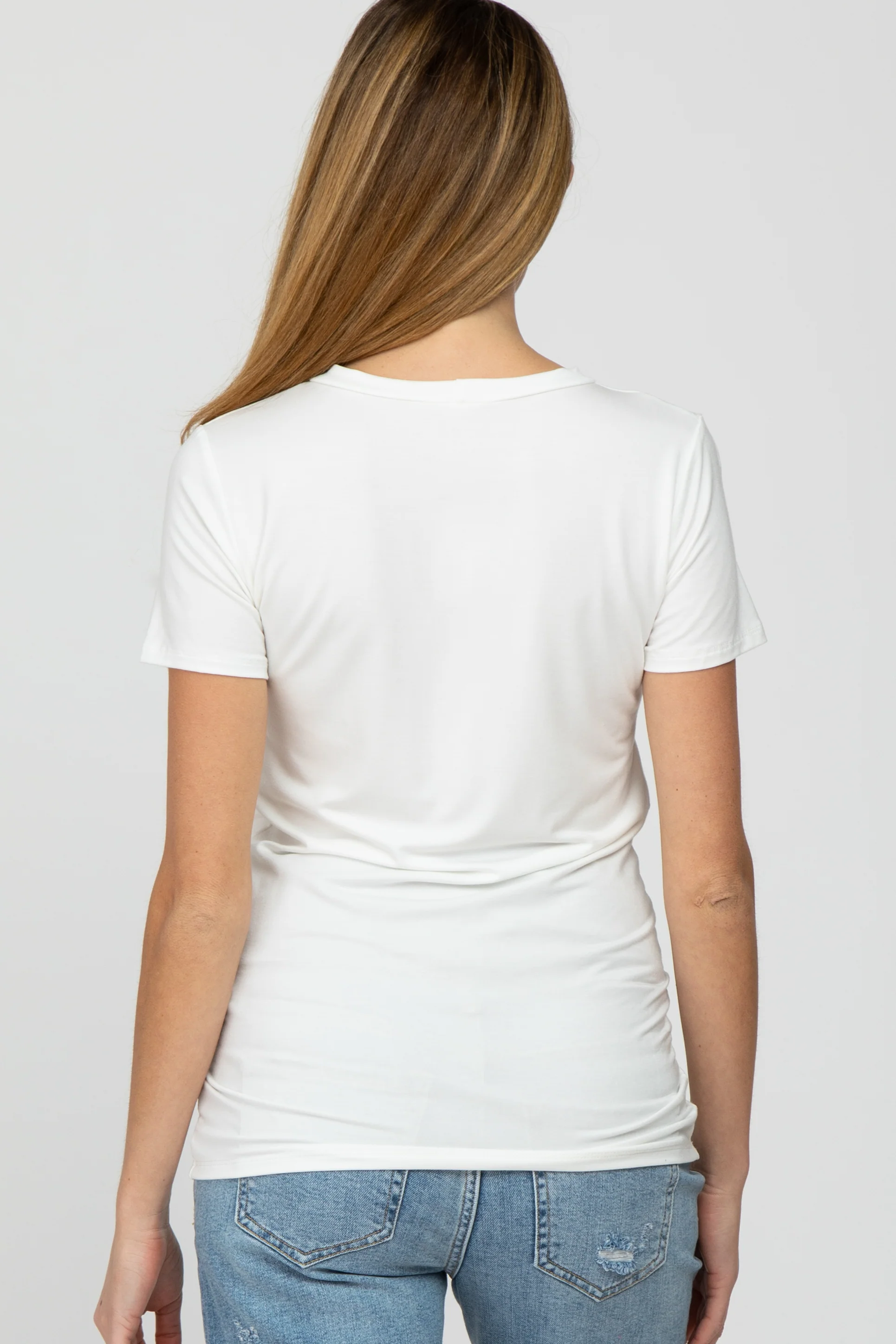 White Basic Short Sleeve Maternity Top - Image 4