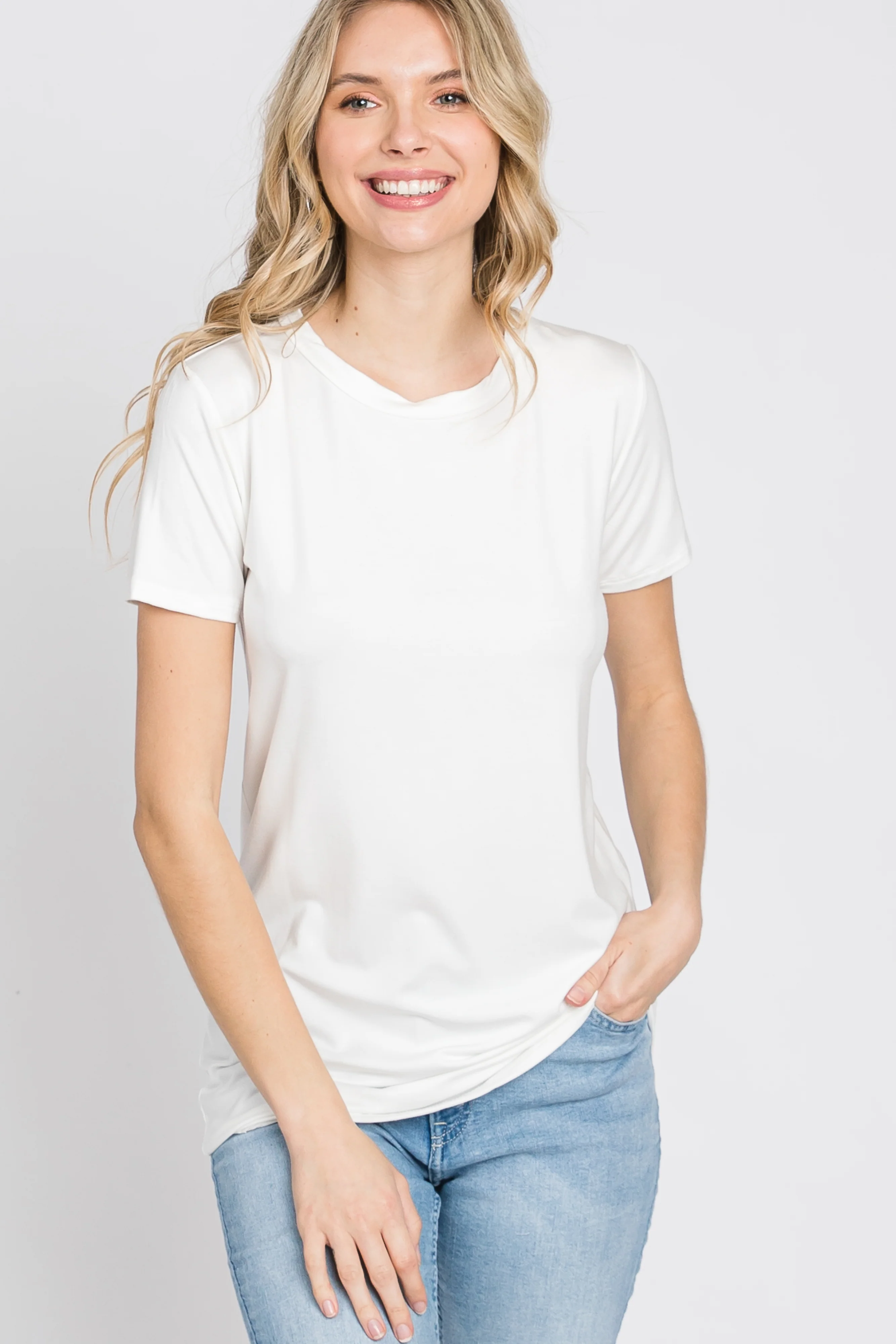 White Basic Short Sleeve Maternity Top - Image 7