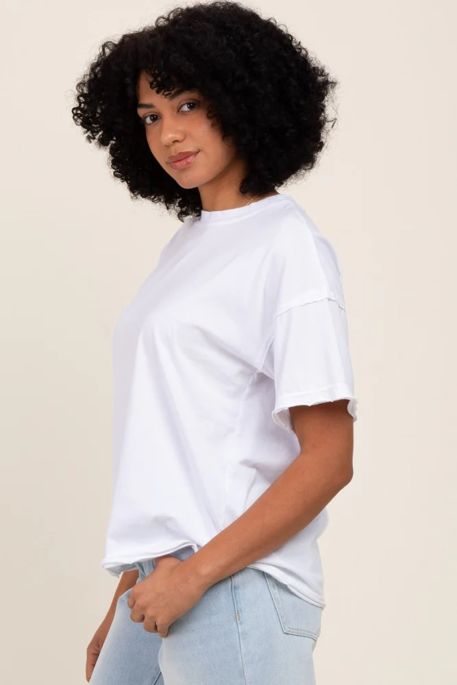 White Boxy Raw Edge Short Sleeve Tee - Image 3