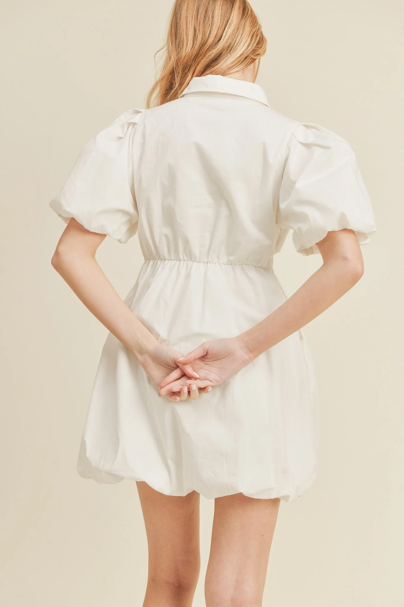 White Bubble Hem Shirt Dress - Image 3
