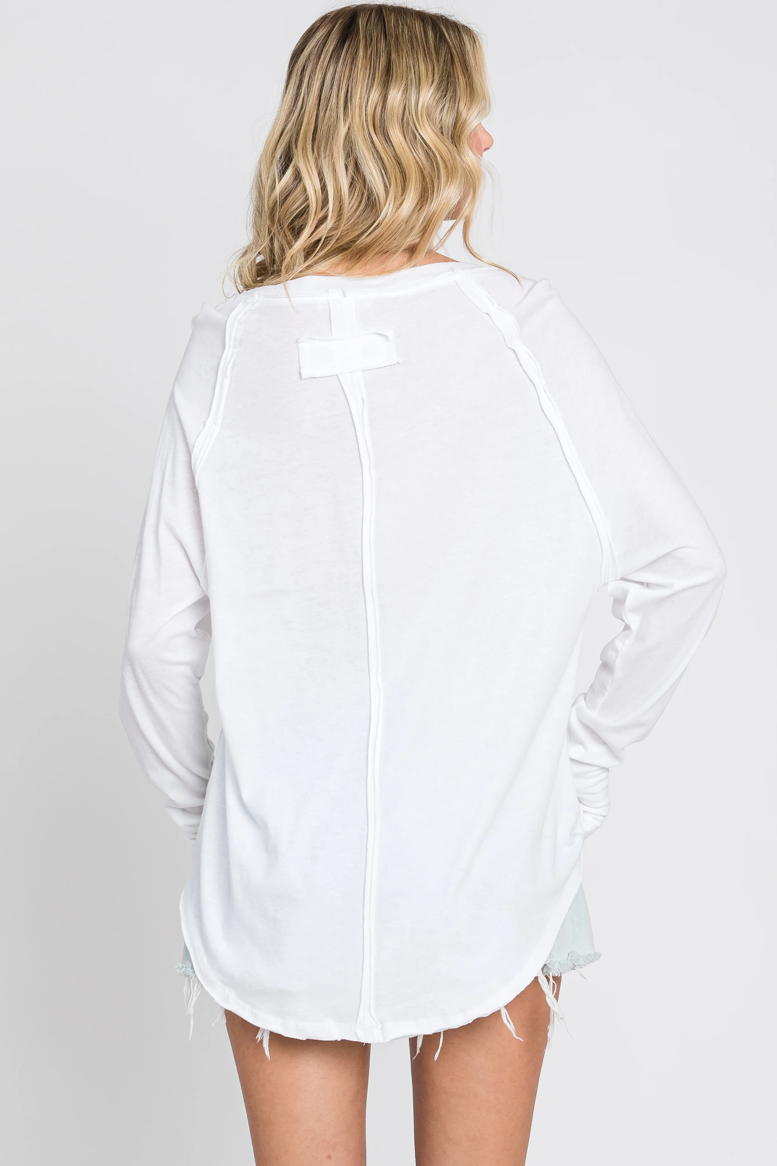 White Exposed Seam Long Sleeve Top - Image 4