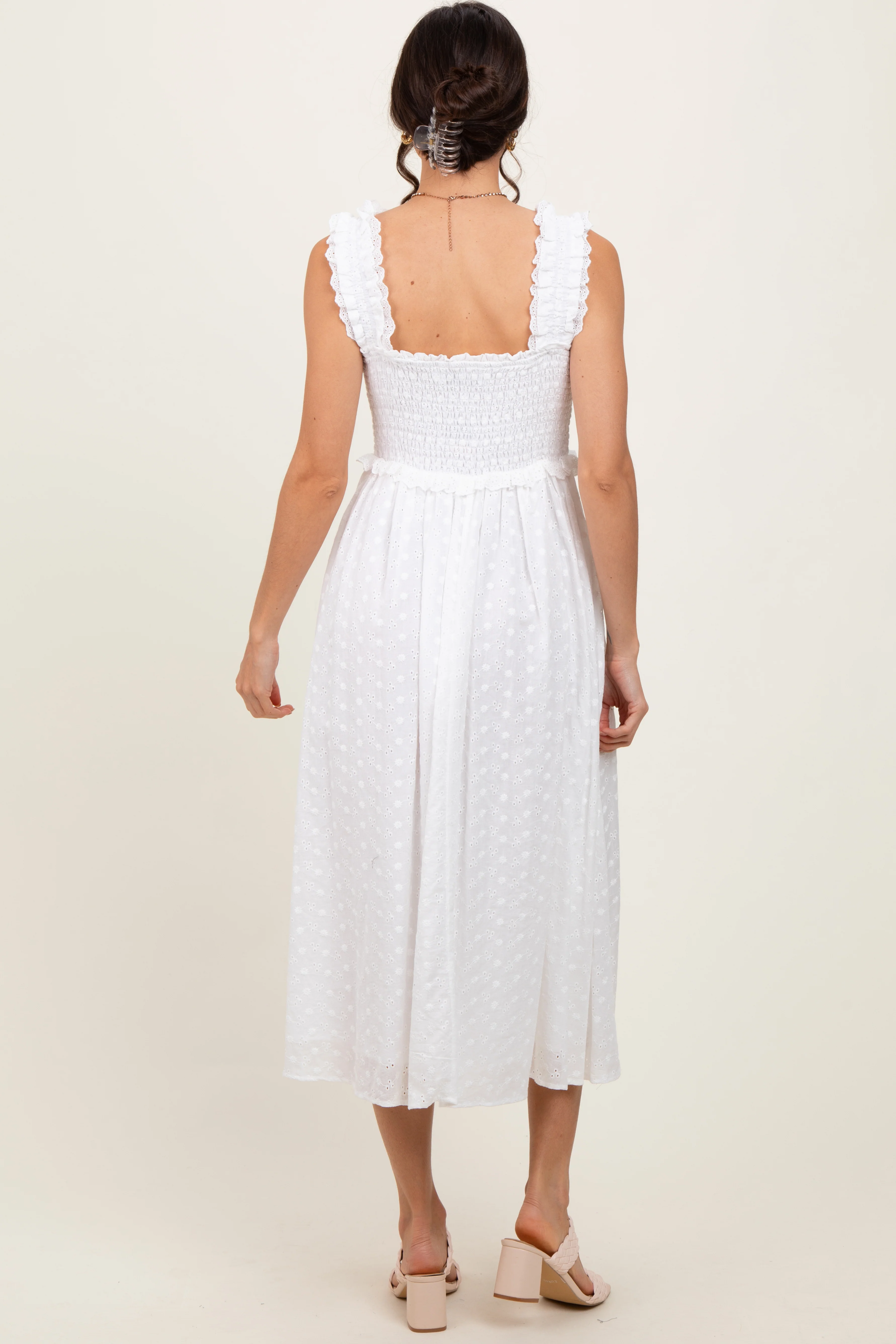 White Eyelet Sleeveless Midi Dress - Image 4