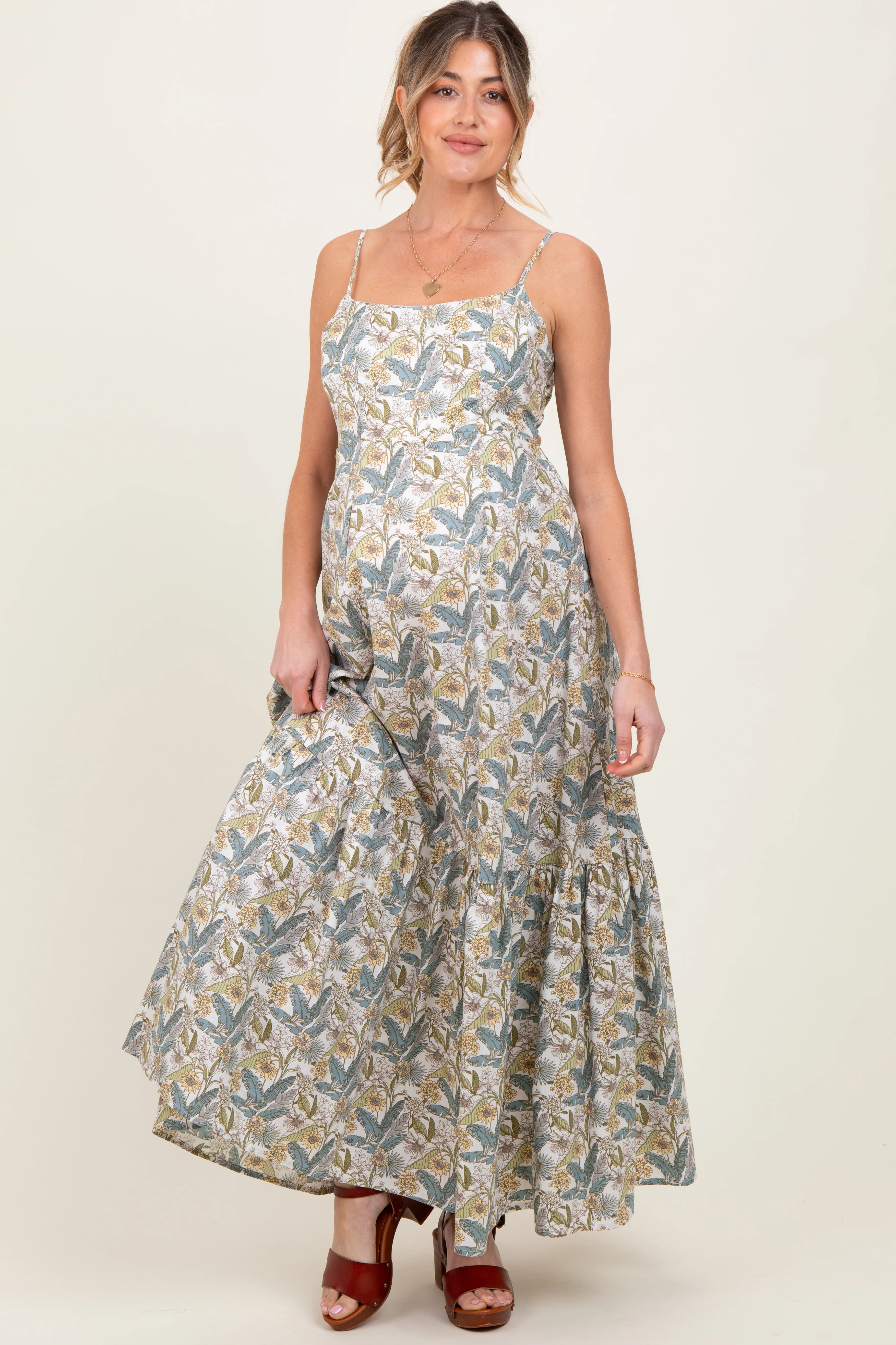 White Floral Tie Back Cutout Maternity Maxi Dress - Image 2