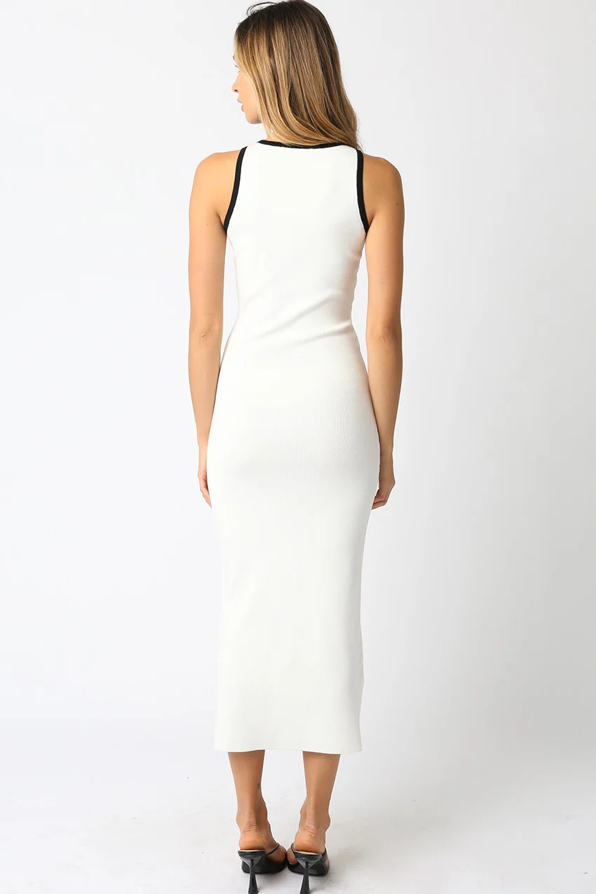 White Knit Contrast Trim Midi Dress - Image 4